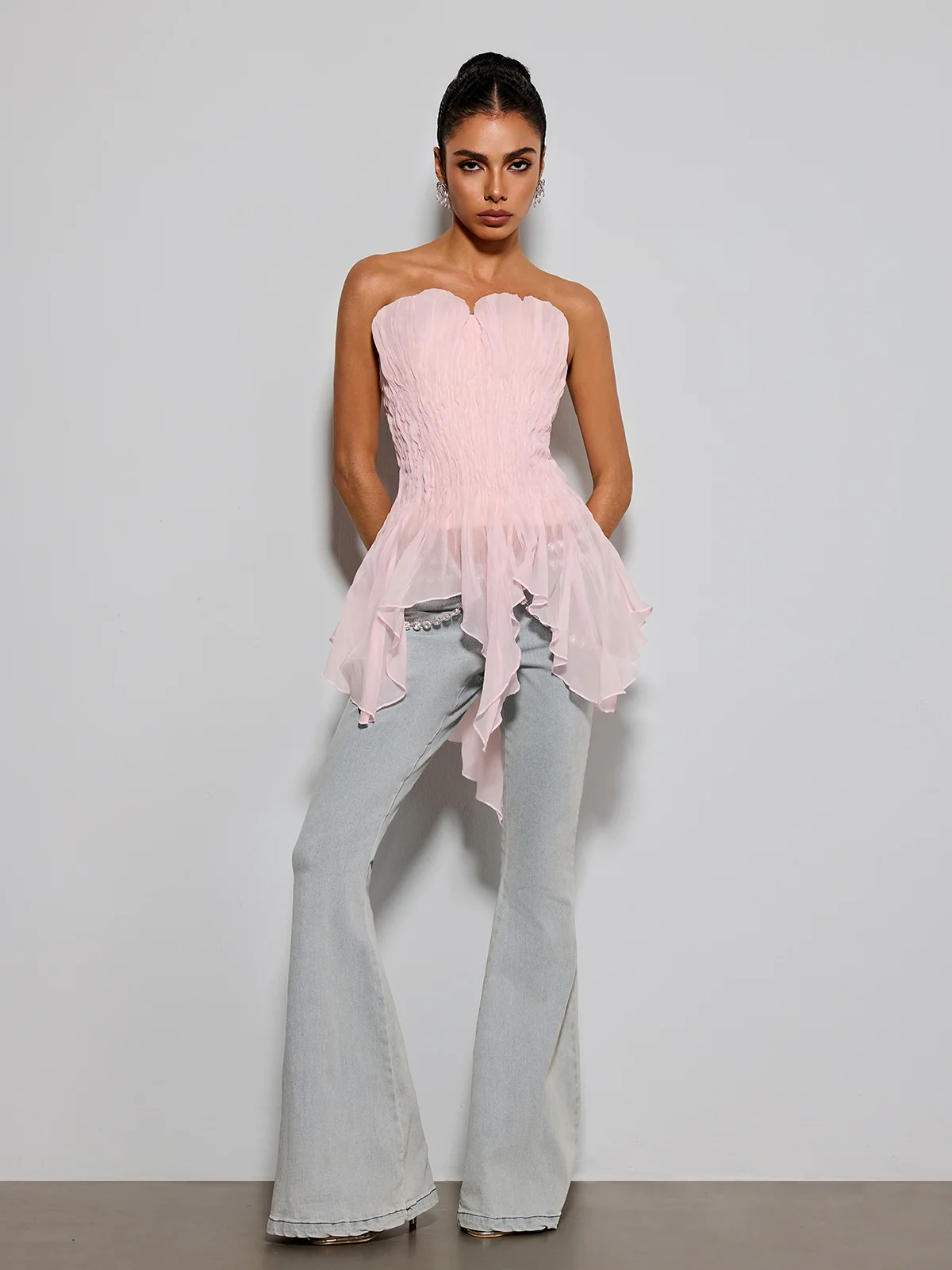 Emke Strapless Ruched Top In Pink - Image 5