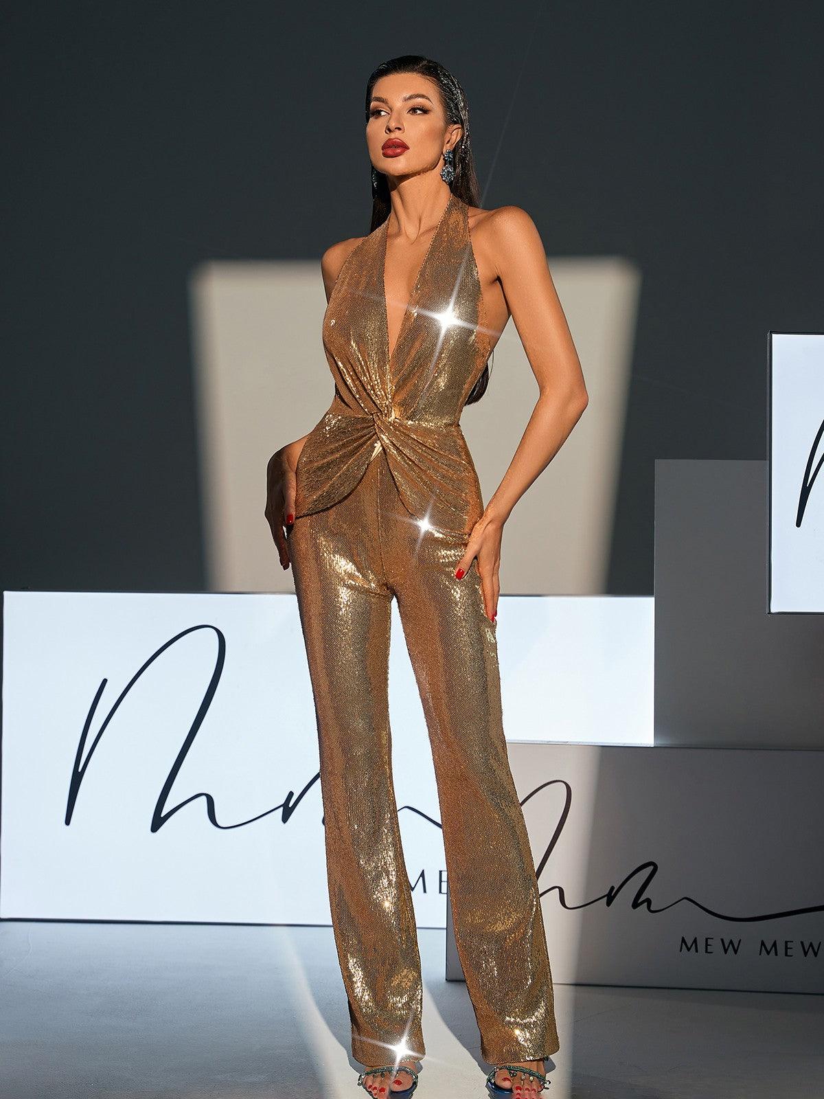 Enoch Backless Twisted Sequin Jumpsuit - Image 3