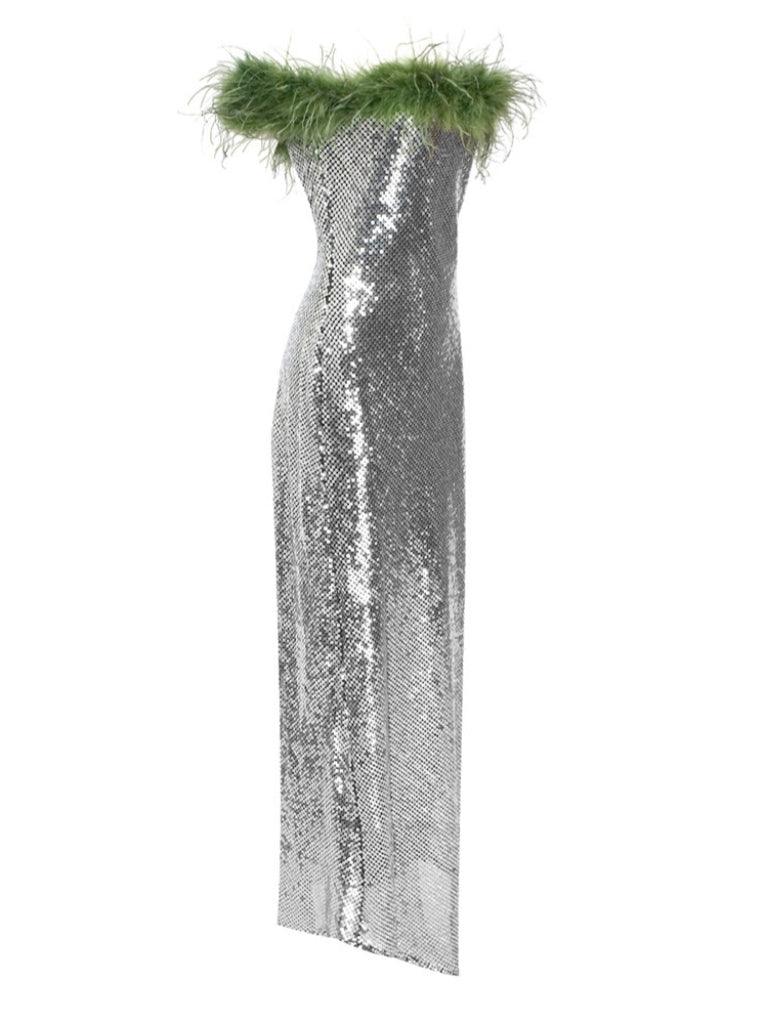 Ephrodite Off Shoulder Sequin Feather Maxi Dress - Image 7