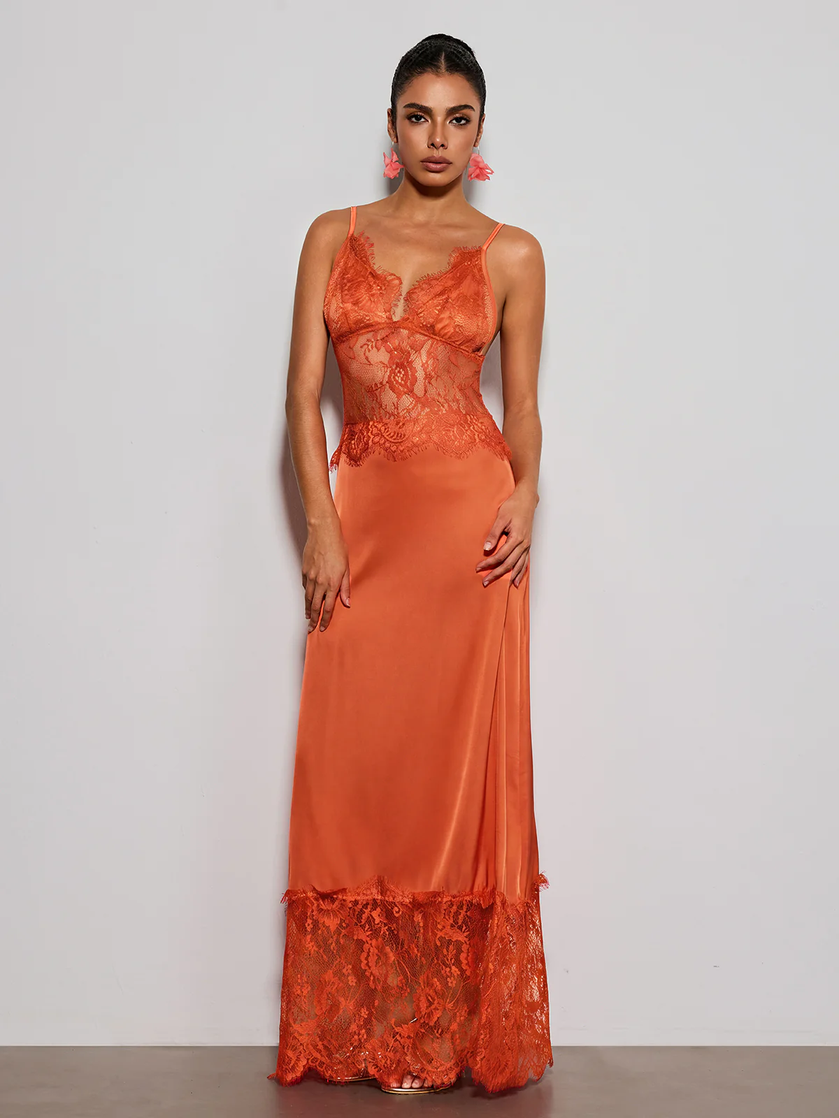 Erastes Spaghetti Lace Maxi Dress In Orange