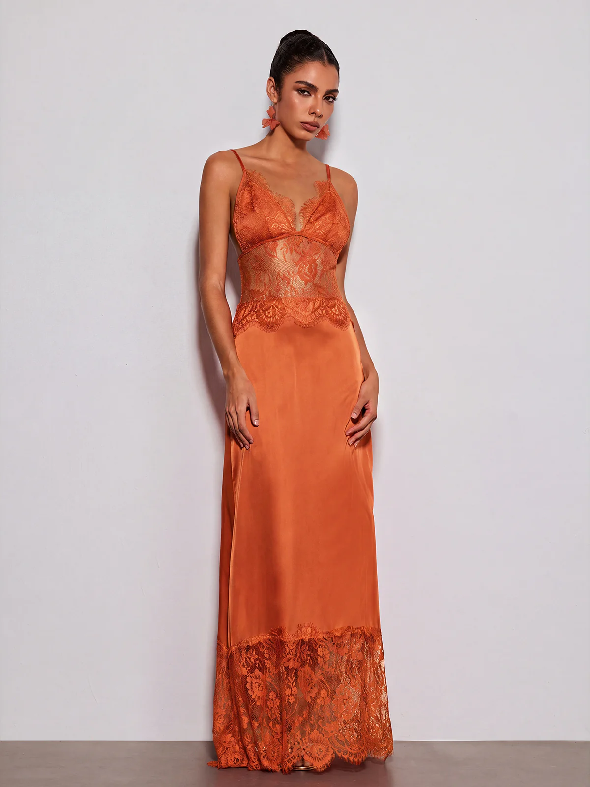 Erastes Spaghetti Lace Maxi Dress In Orange - Image 3