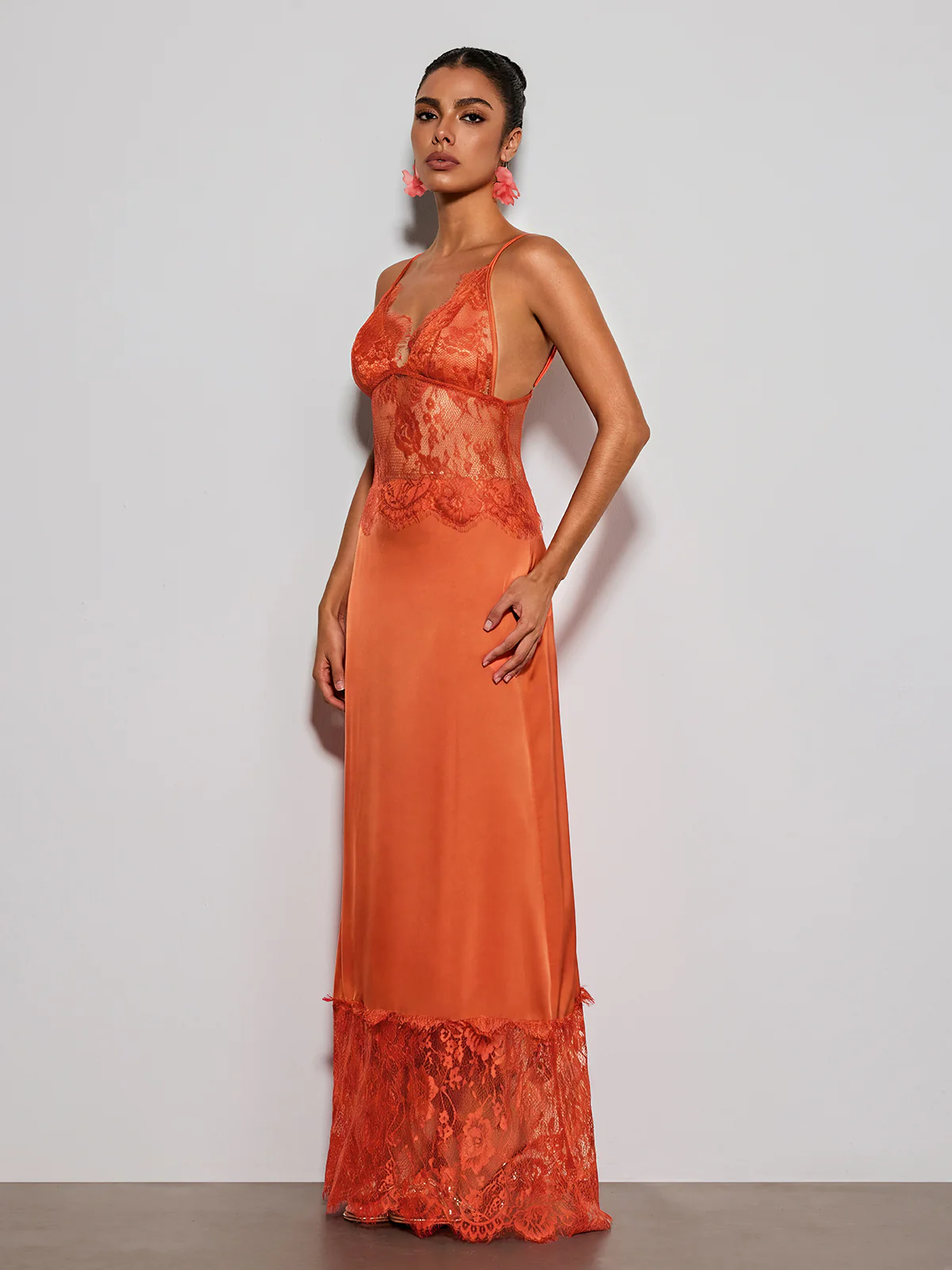 Erastes Spaghetti Lace Maxi Dress In Orange - Image 4