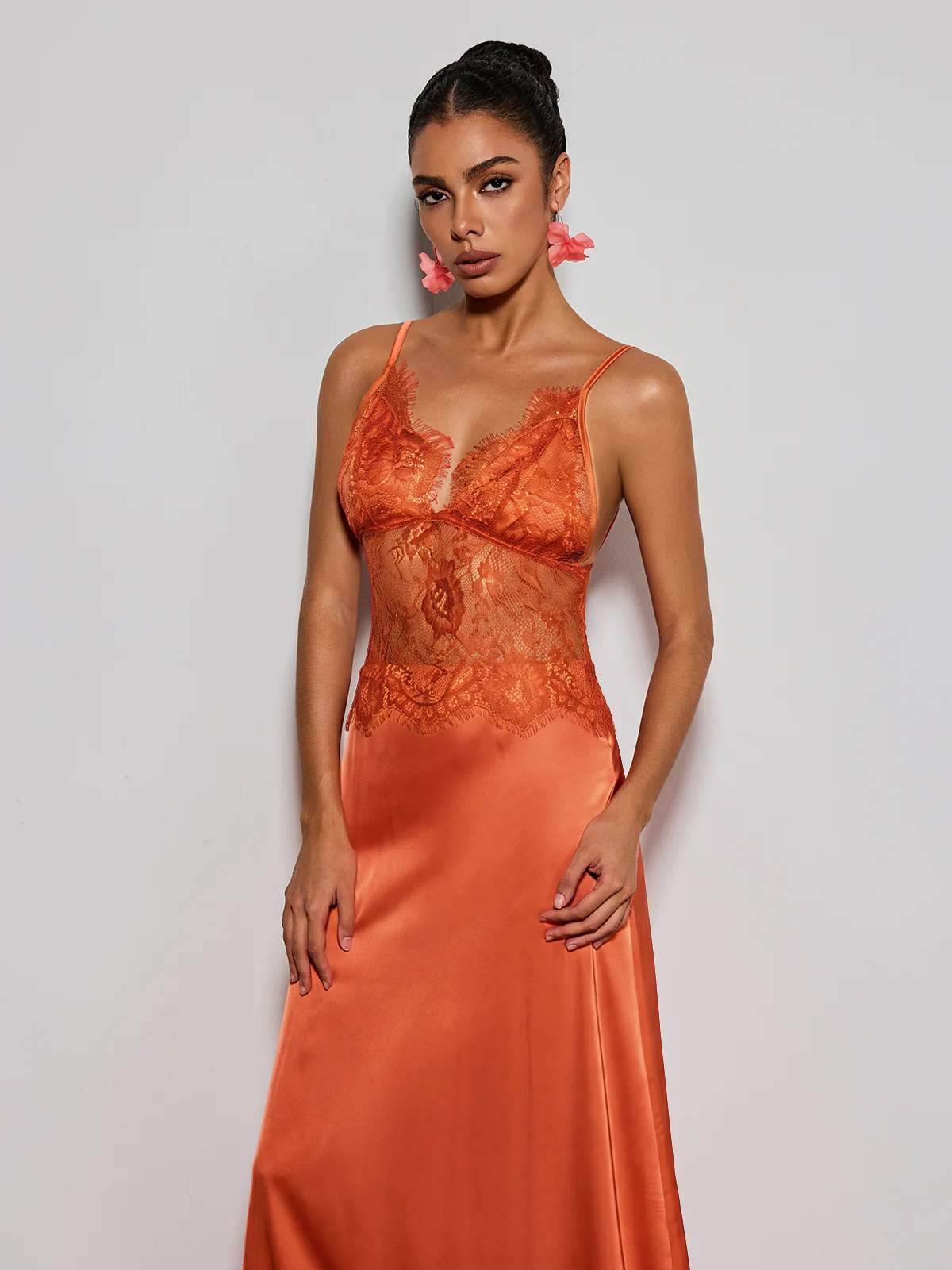 Erastes Spaghetti Lace Maxi Dress In Orange - Image 5