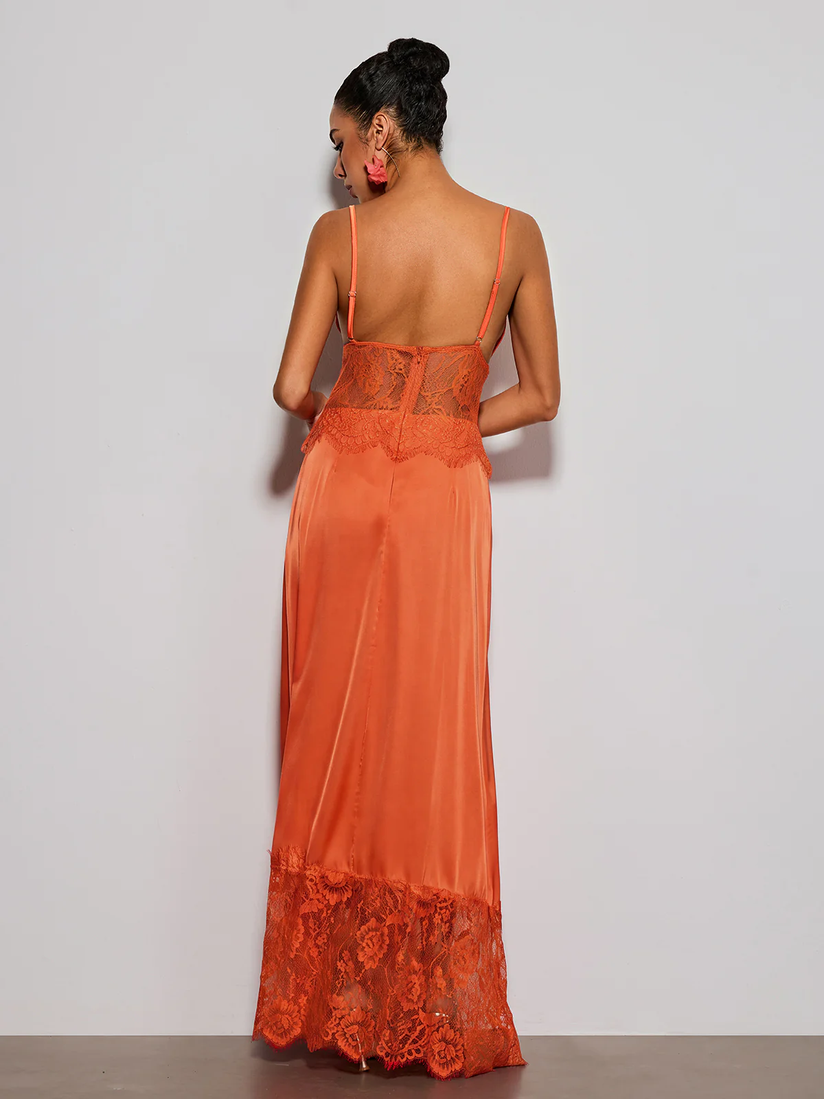 Erastes Spaghetti Lace Maxi Dress In Orange - Image 7