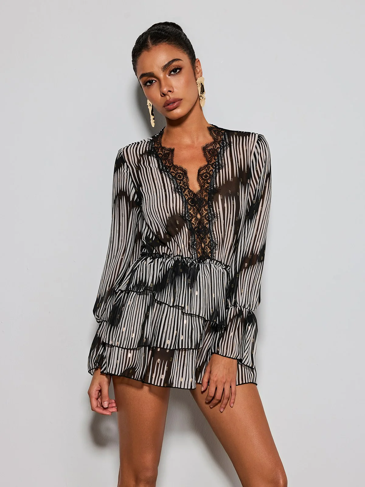 Erasto Flare Sleeve Lace Printed Mini Dress - Image 6