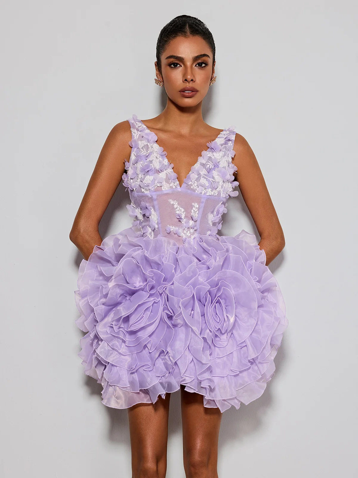 Ervin V Neck Flower Mini Dress - Image 4