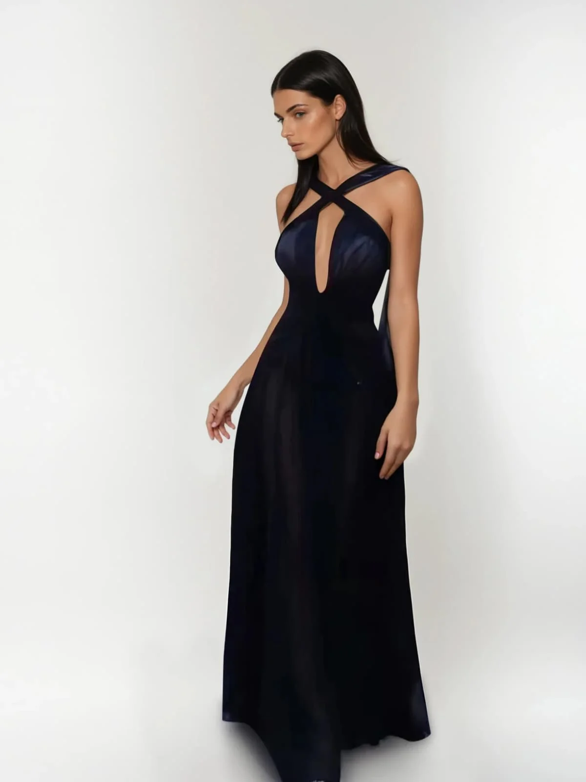 Eryvon Backless Draped Mesh Maxi Dress - Image 3