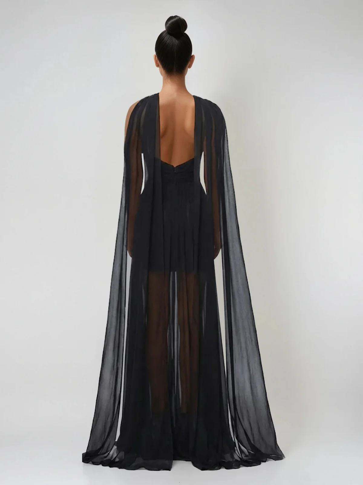 Eryvon Backless Draped Mesh Maxi Dress - Image 5