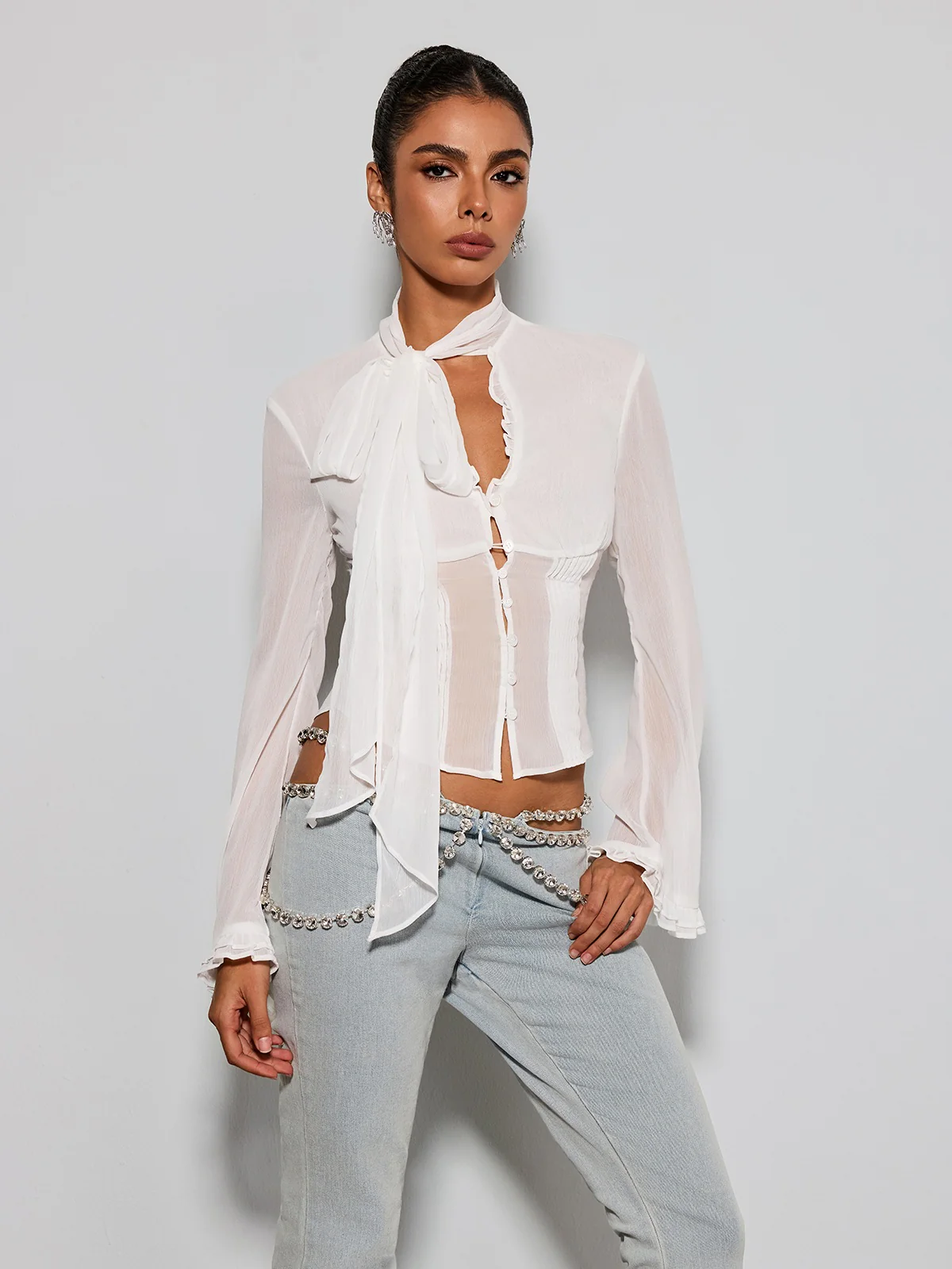 Etenia Tie Neck Chiffon Top - Image 4
