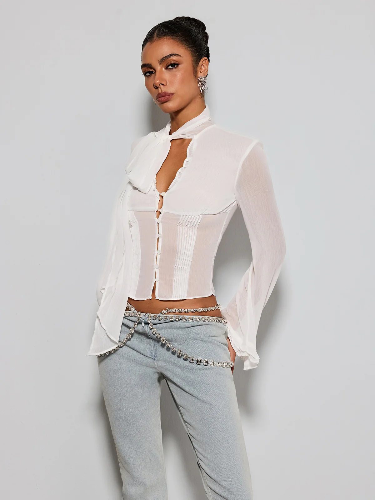 Etenia Tie Neck Chiffon Top - Image 5