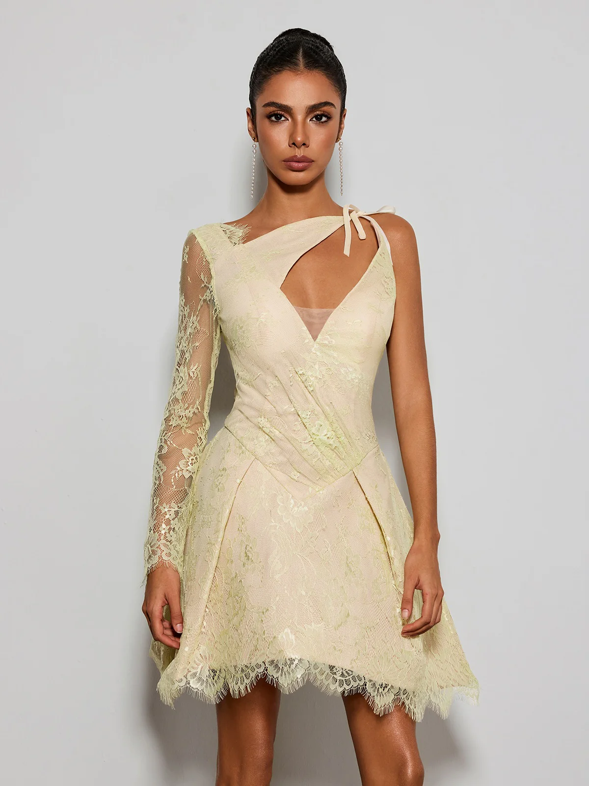 Eula One Shoulder Lace Mini Dress - Image 3