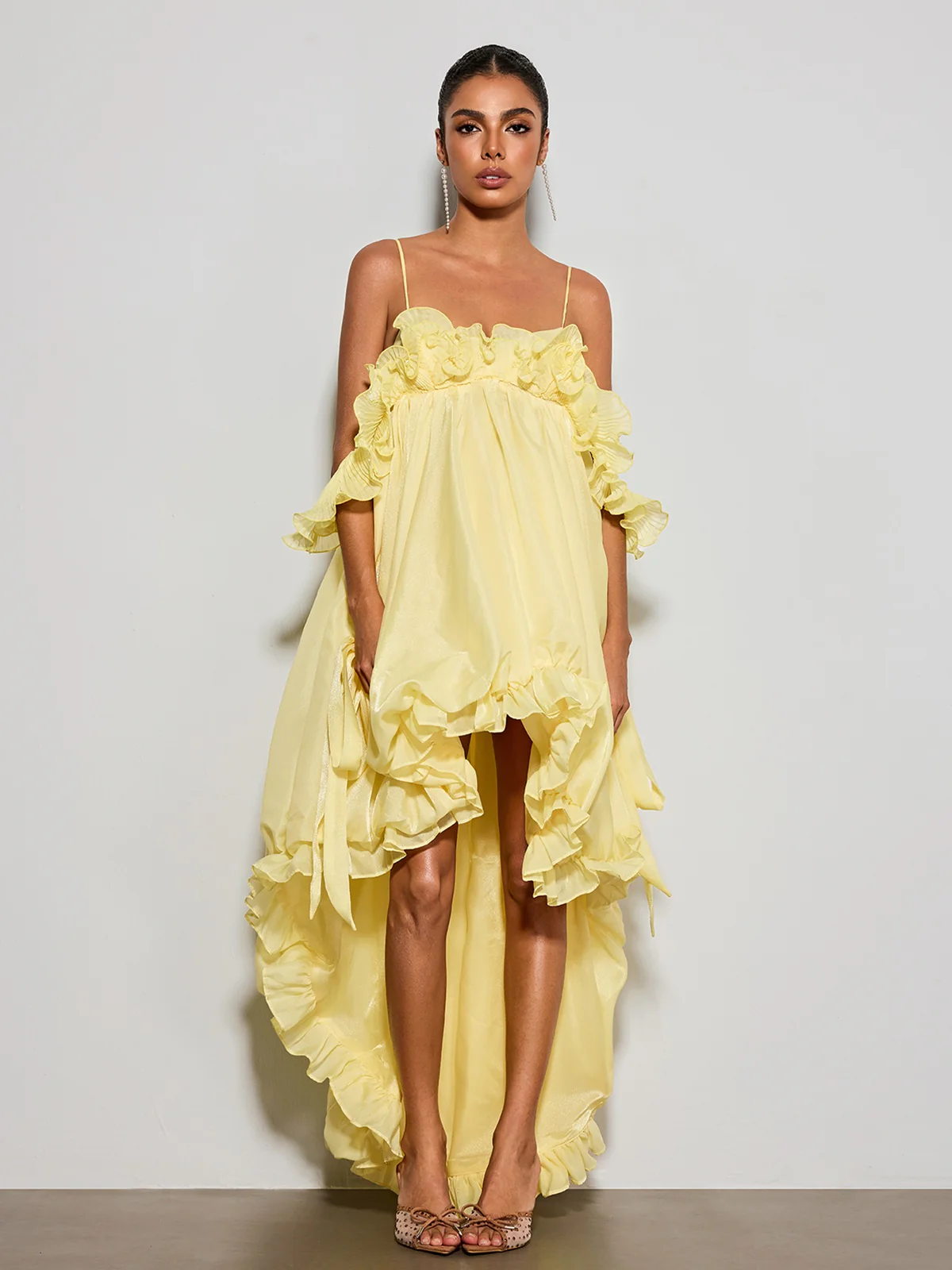 Euleta Spaghetti Ruffle Asymmetric Dress - Image 3