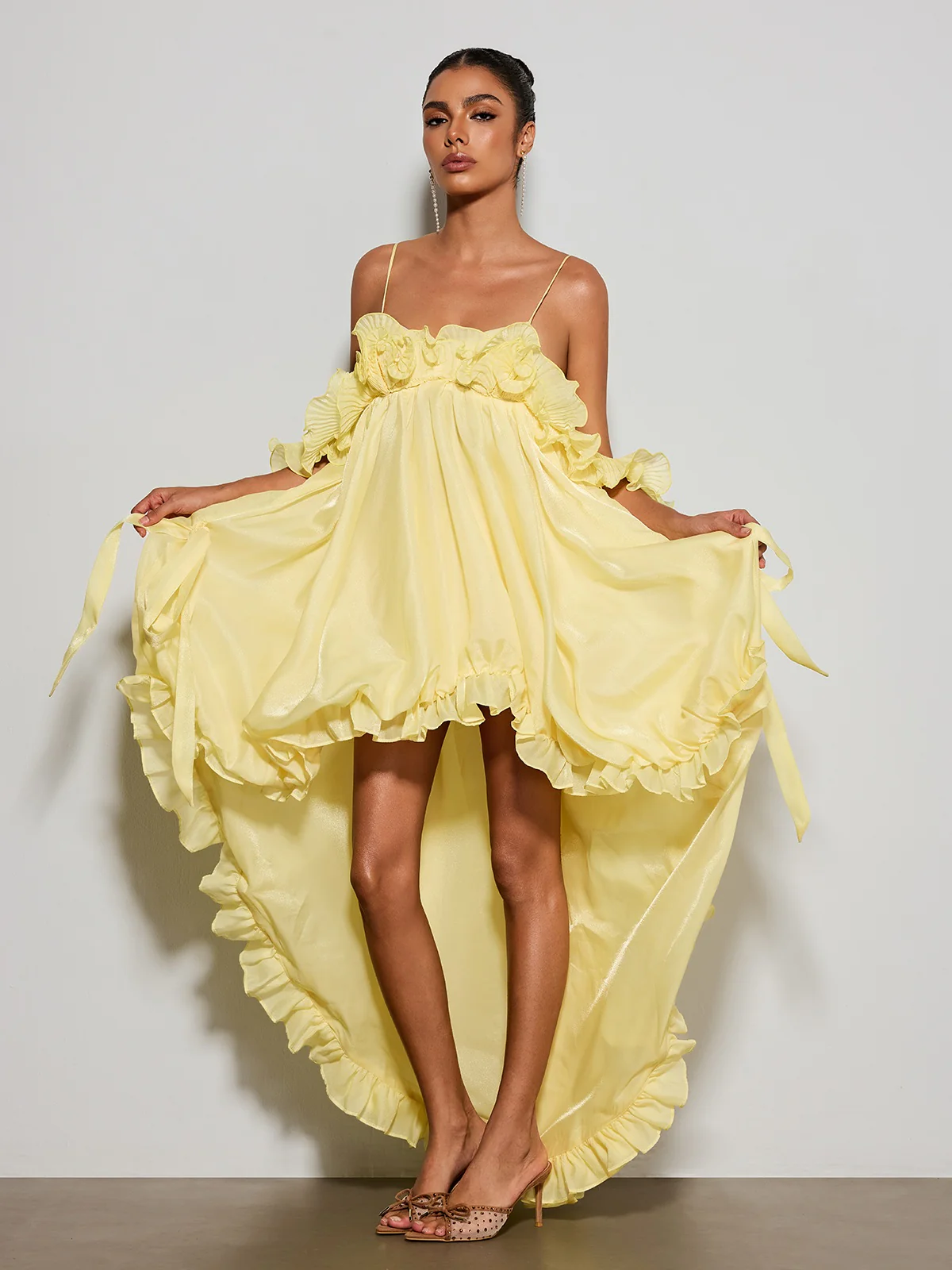 Euleta Spaghetti Ruffle Asymmetric Dress - Image 4