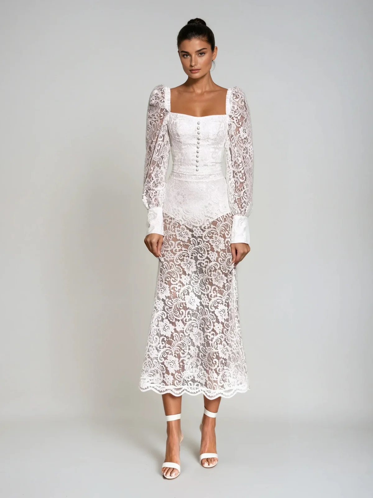 Execron Long Sleeve Lace Floral Dress Set - Image 3