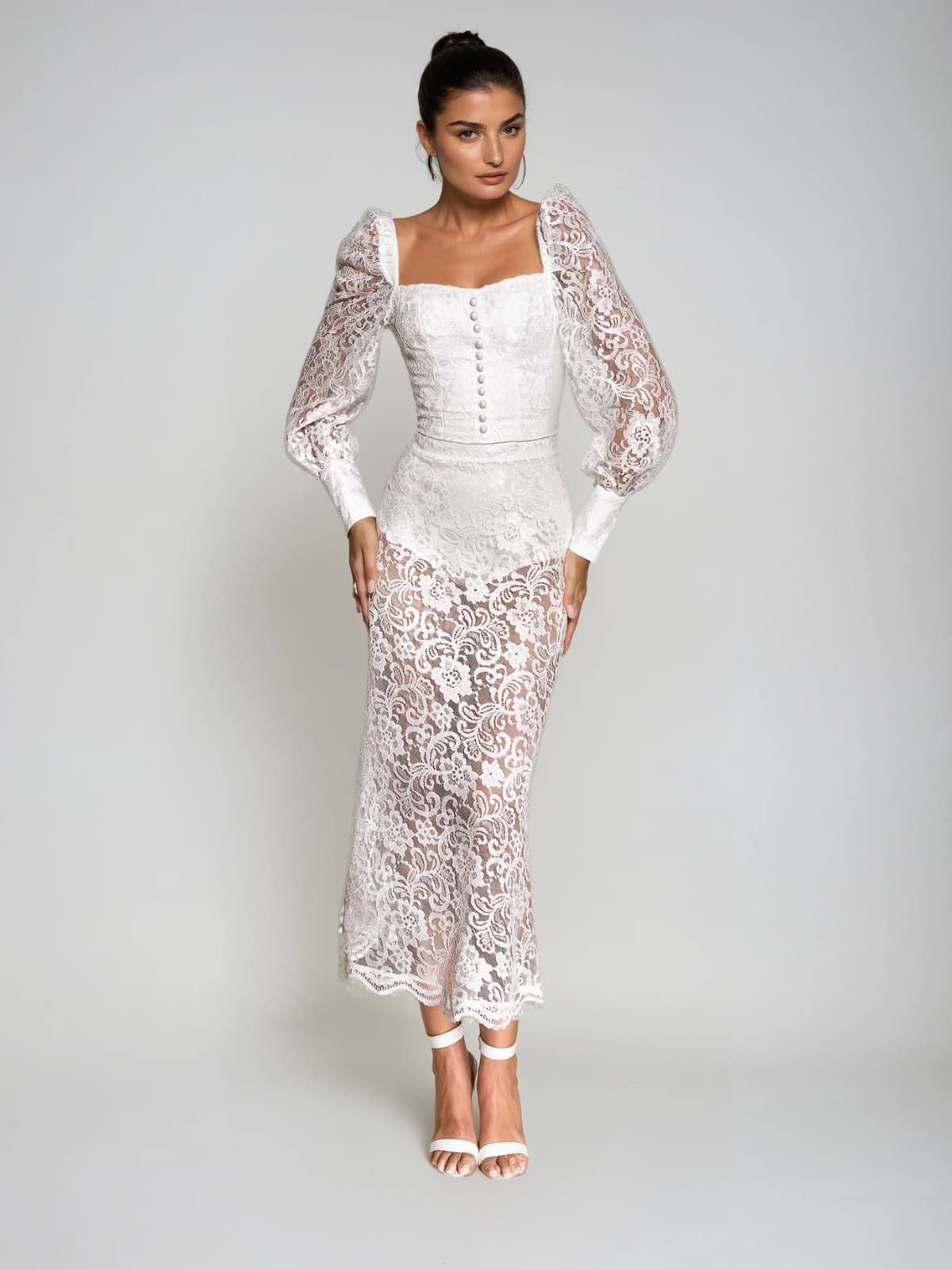 Execron Long Sleeve Lace Floral Dress Set - Image 4