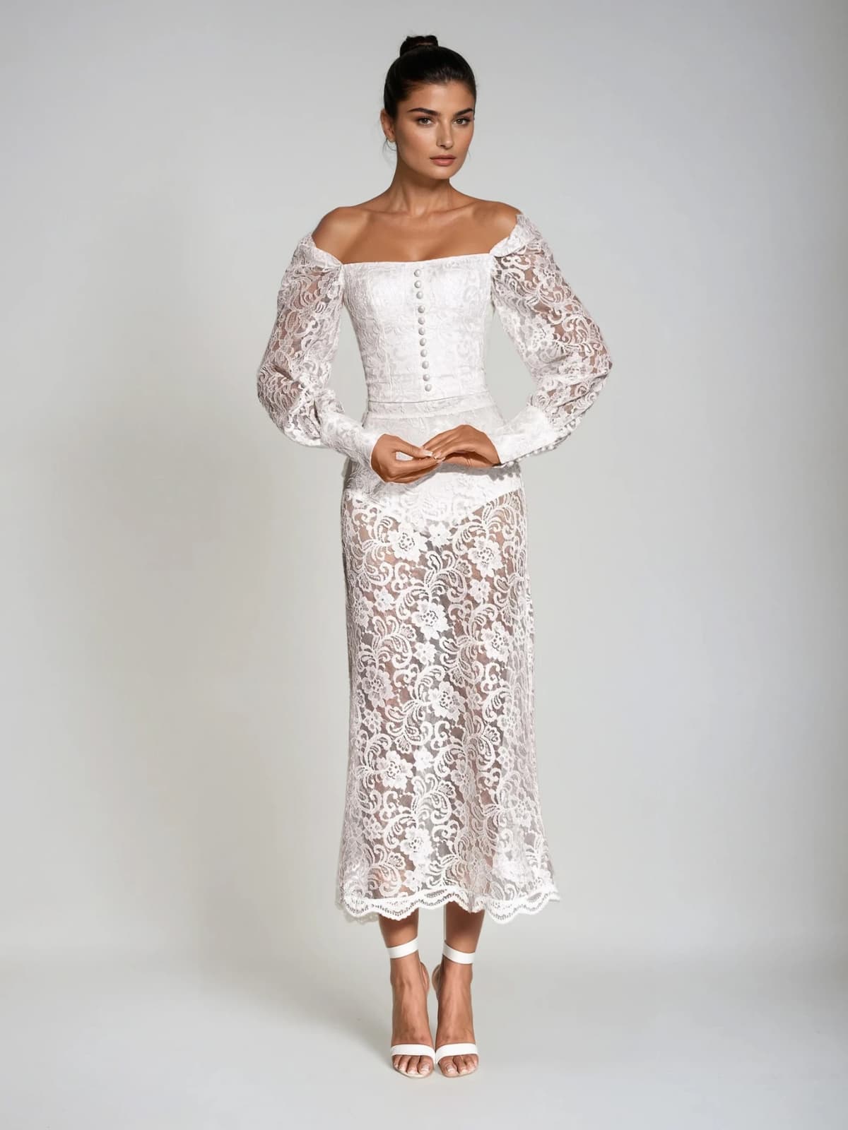 Execron Long Sleeve Lace Floral Dress Set - Image 5
