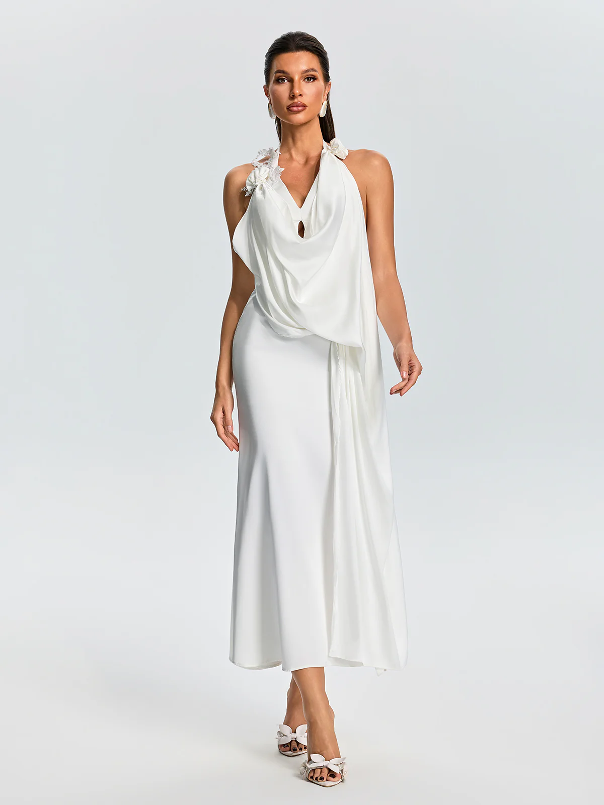Fareeda Cowl Neck Satin Midi Dress - Image 4