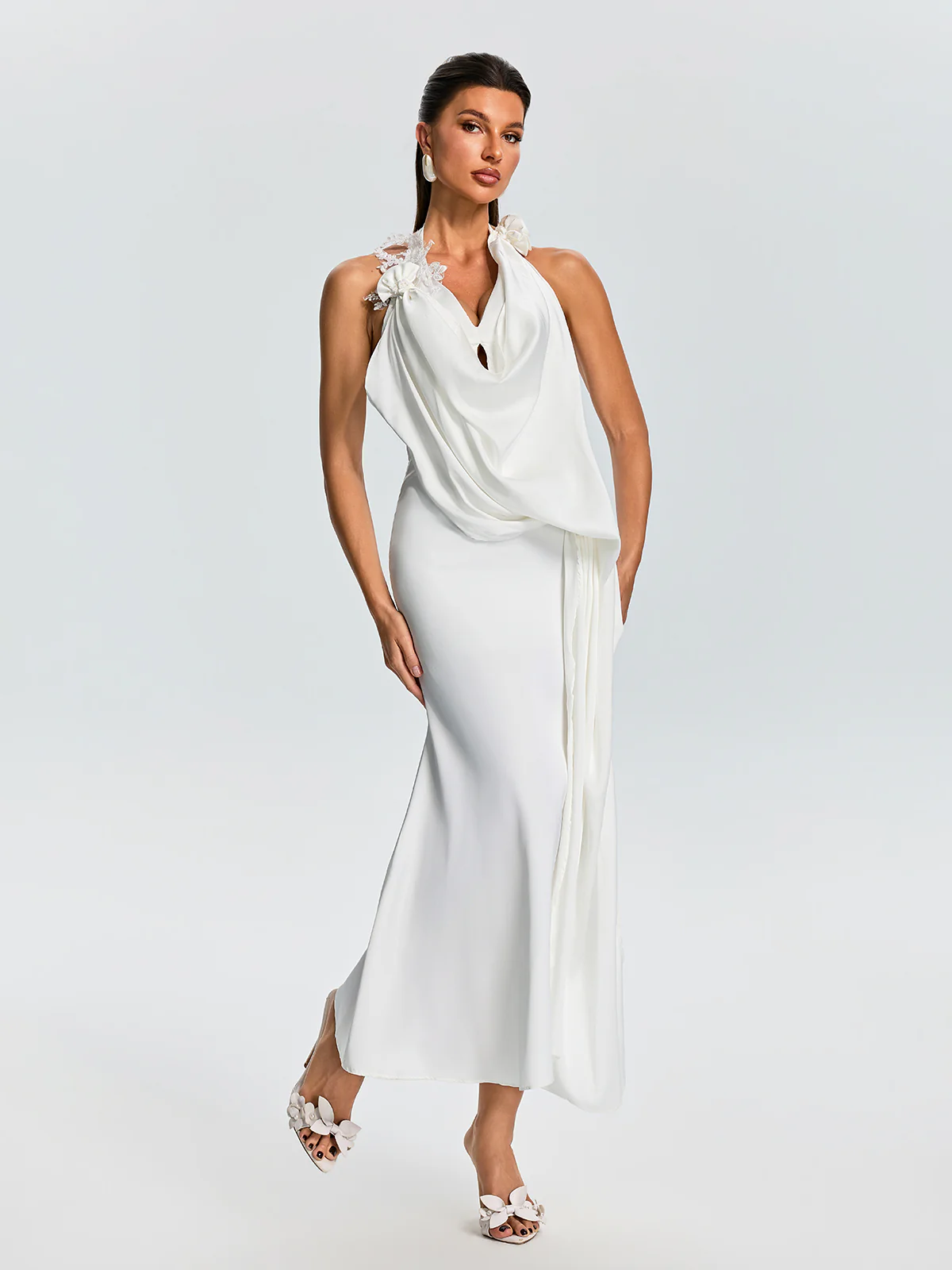Fareeda Cowl Neck Satin Midi Dress - Image 5