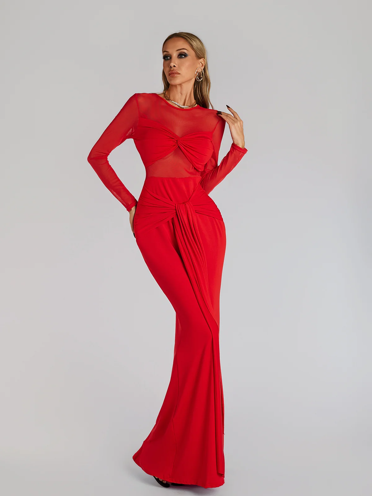 Fares Long Sleeve Tie Up Maxi Dress - Image 4
