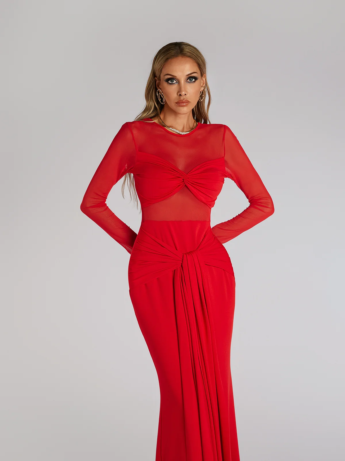 Fares Long Sleeve Tie Up Maxi Dress - Image 5