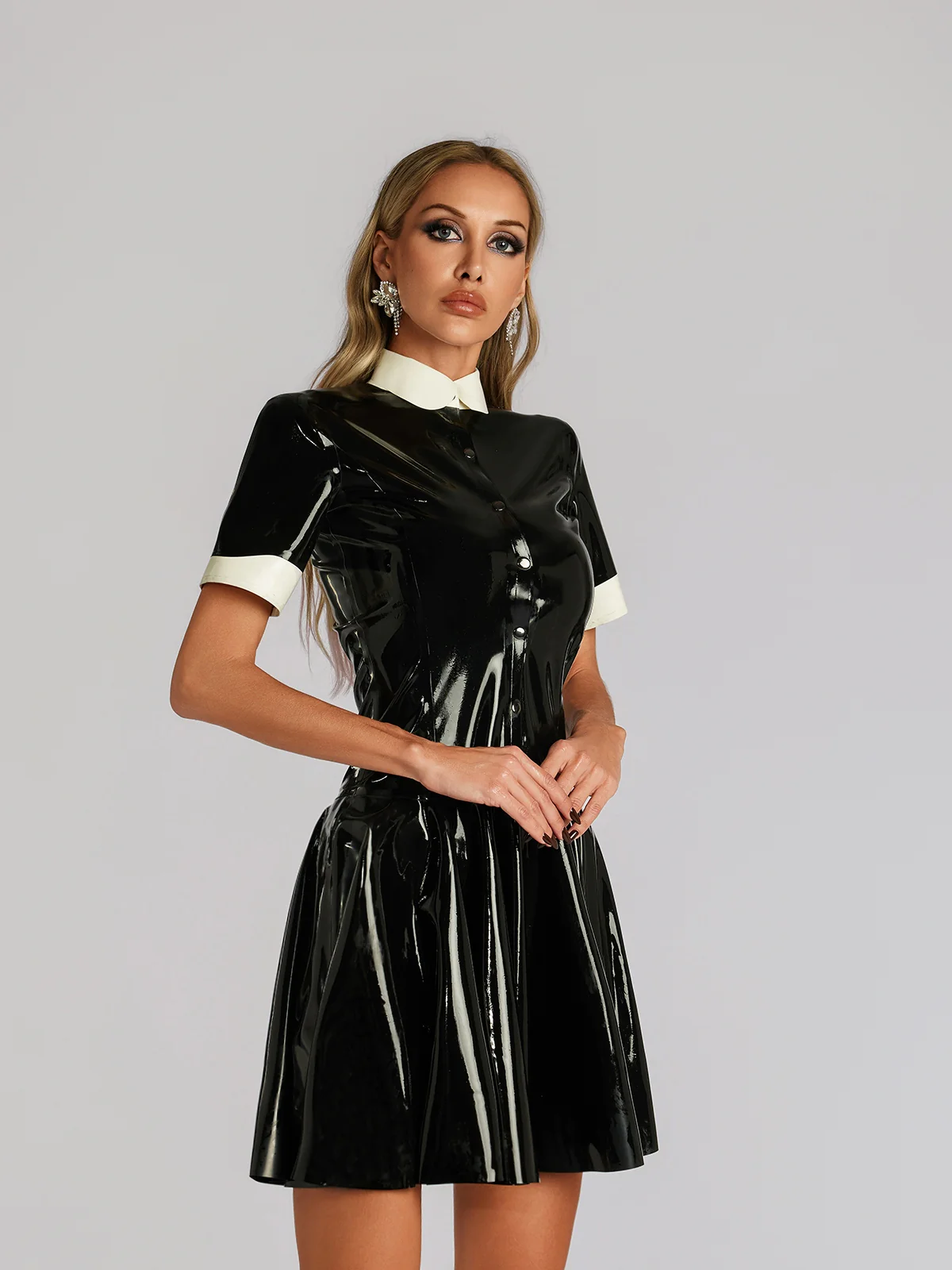 Farhad Short Sleeve Latex Dress - Image 4