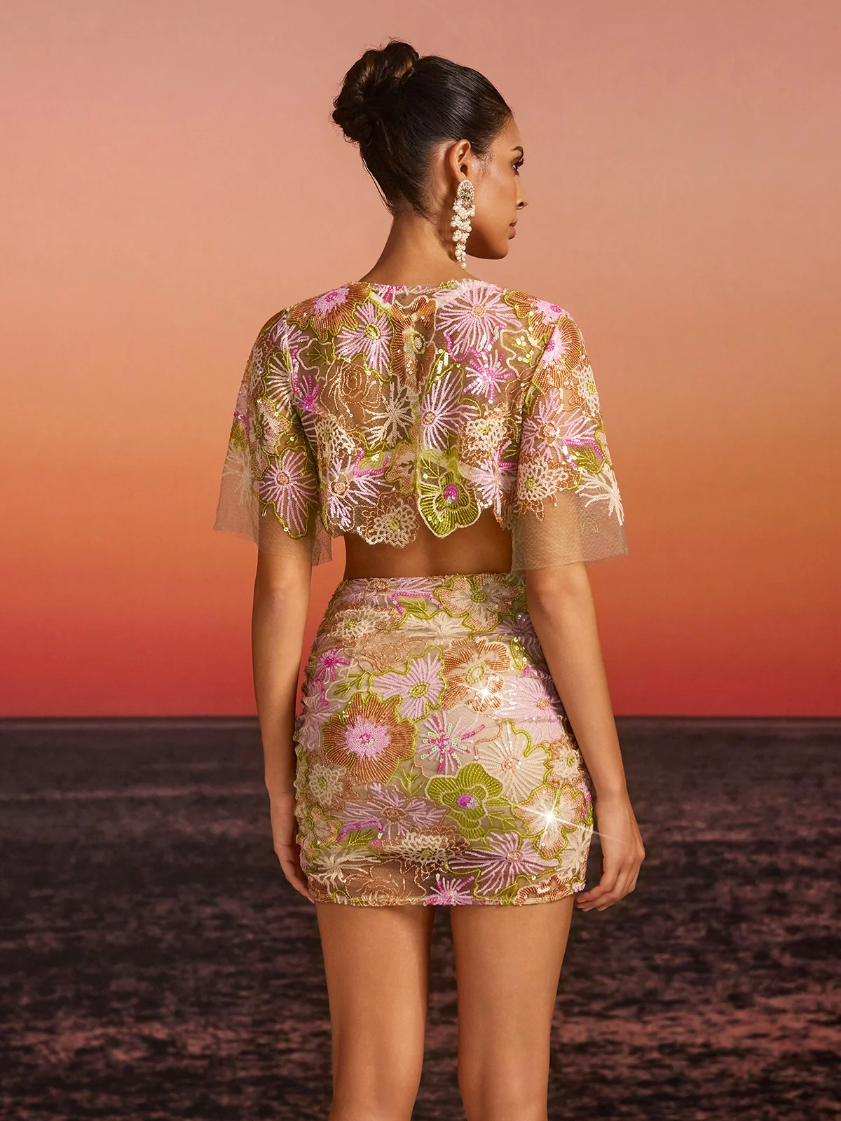 Fariba Shorts Sleeve Embroidered Skirt Set - Image 6