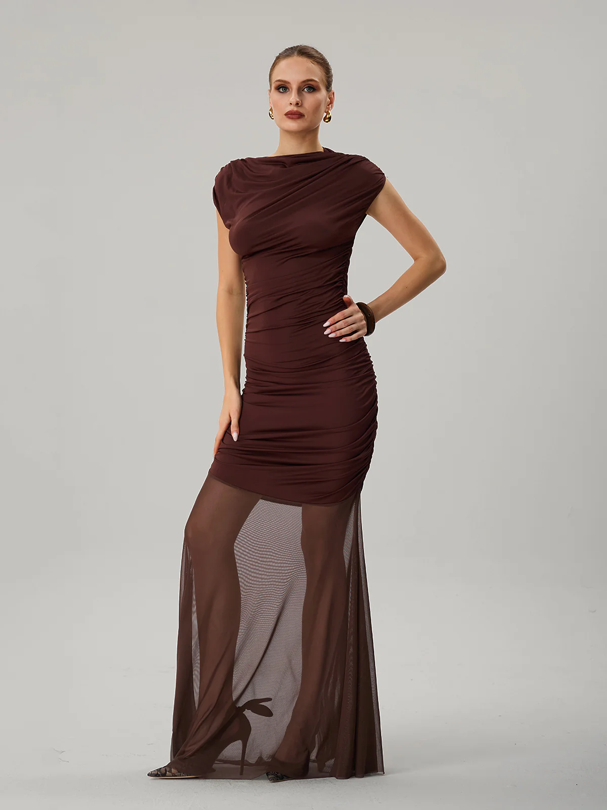 Farid Short Sleeve Bodycon Mesh Maxi Dress - Image 5