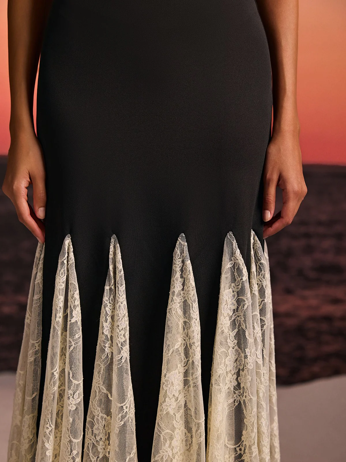 Farsel Spaghetti Lace Flared Maxi Dress - Image 7