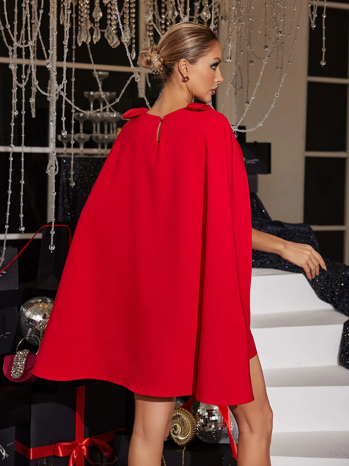 Faustina Bow Cape Mini Dress - Image 6