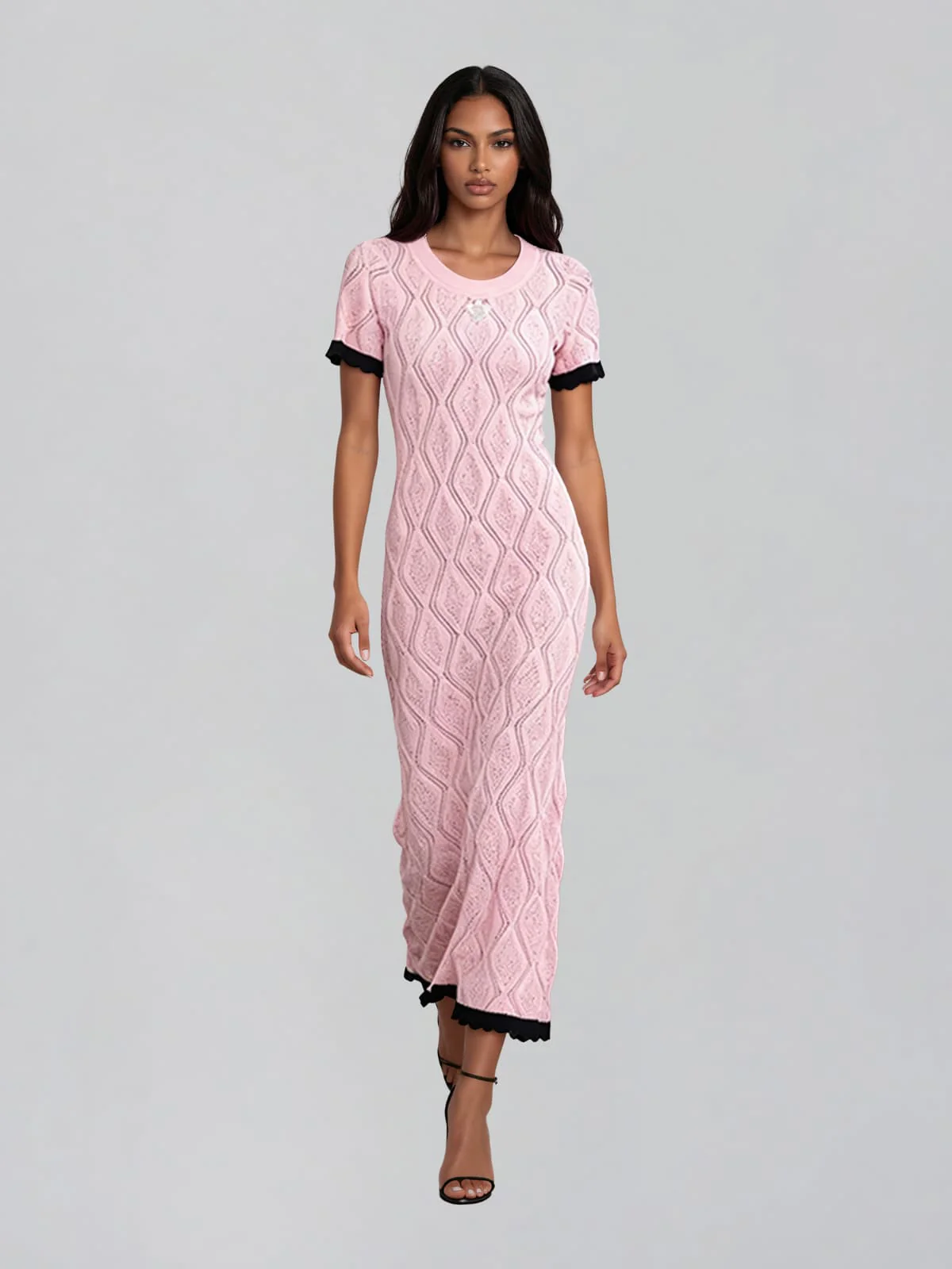 Fayric Short Sleeve Rhombus Maxi Dress