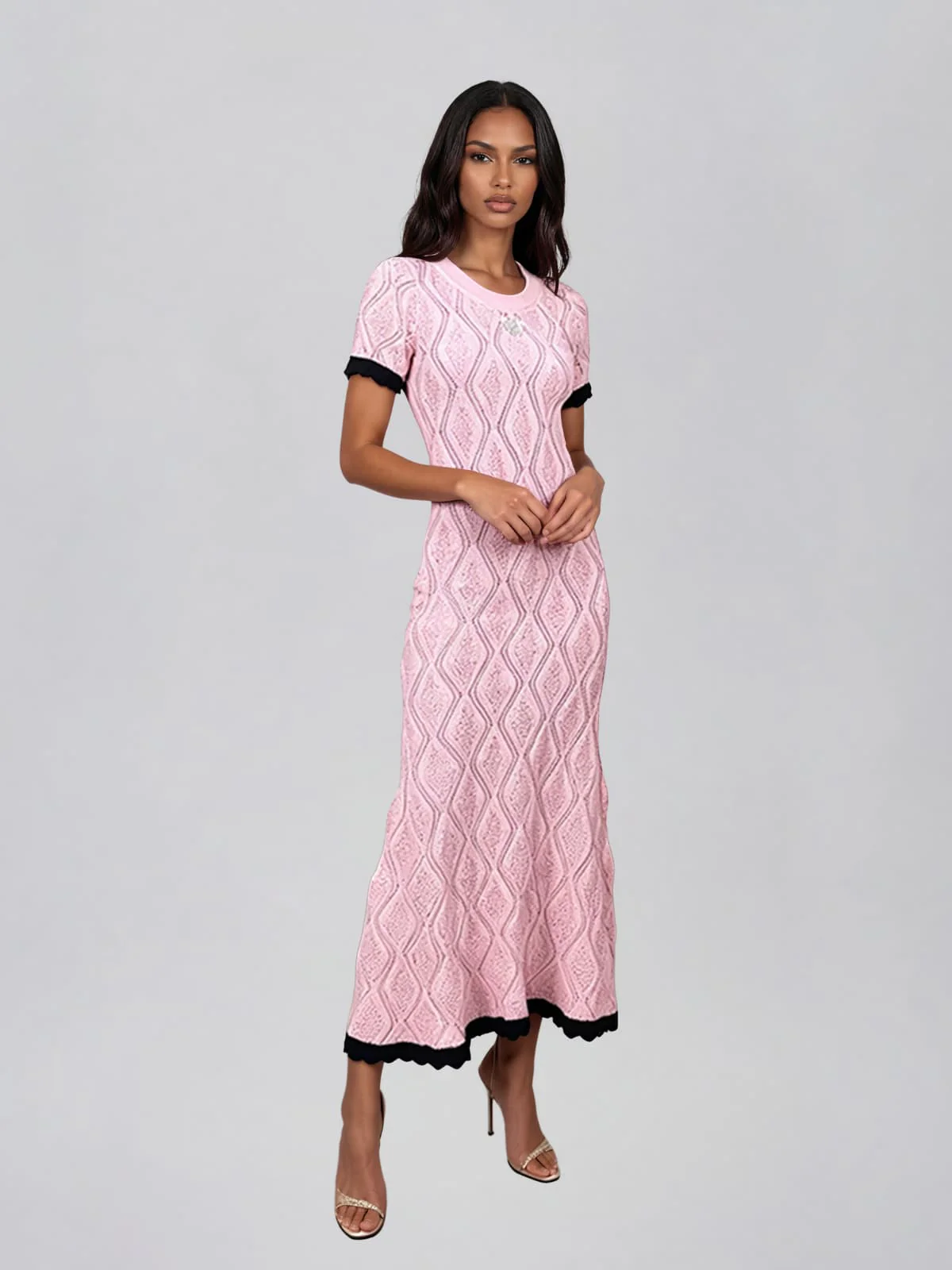 Fayric Short Sleeve Rhombus Maxi Dress - Image 3