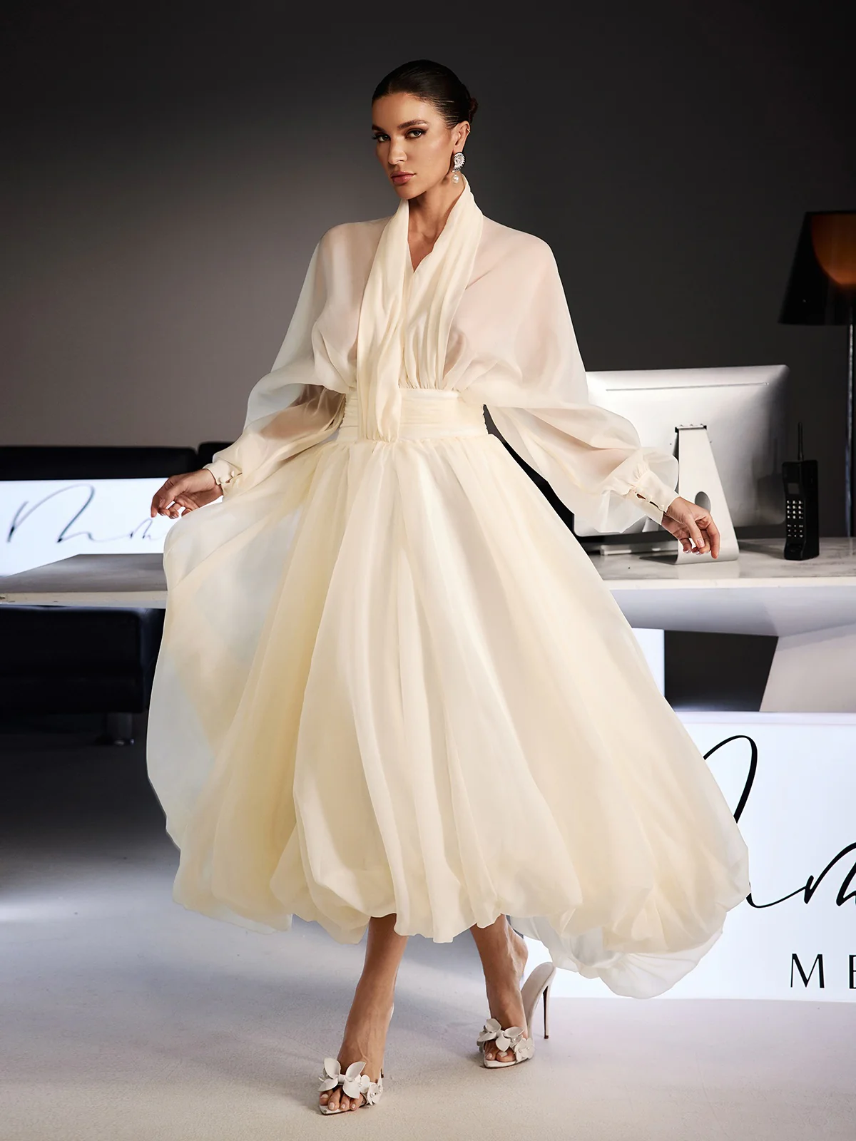 Ferdousi Balloon Sleeve Bubble Midi Dress - Image 2