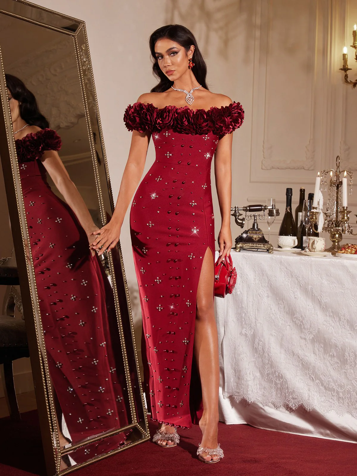 Finella Off Shoulder Flower Bandage Maxi Dress - Image 2