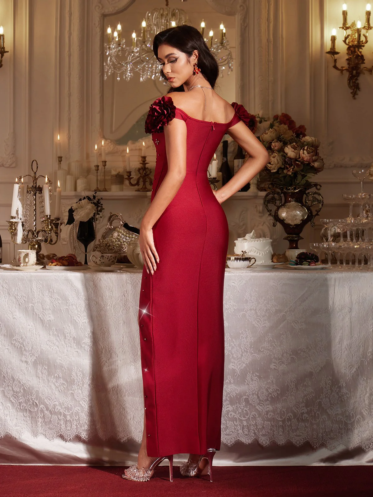 Finella Off Shoulder Flower Bandage Maxi Dress - Image 6