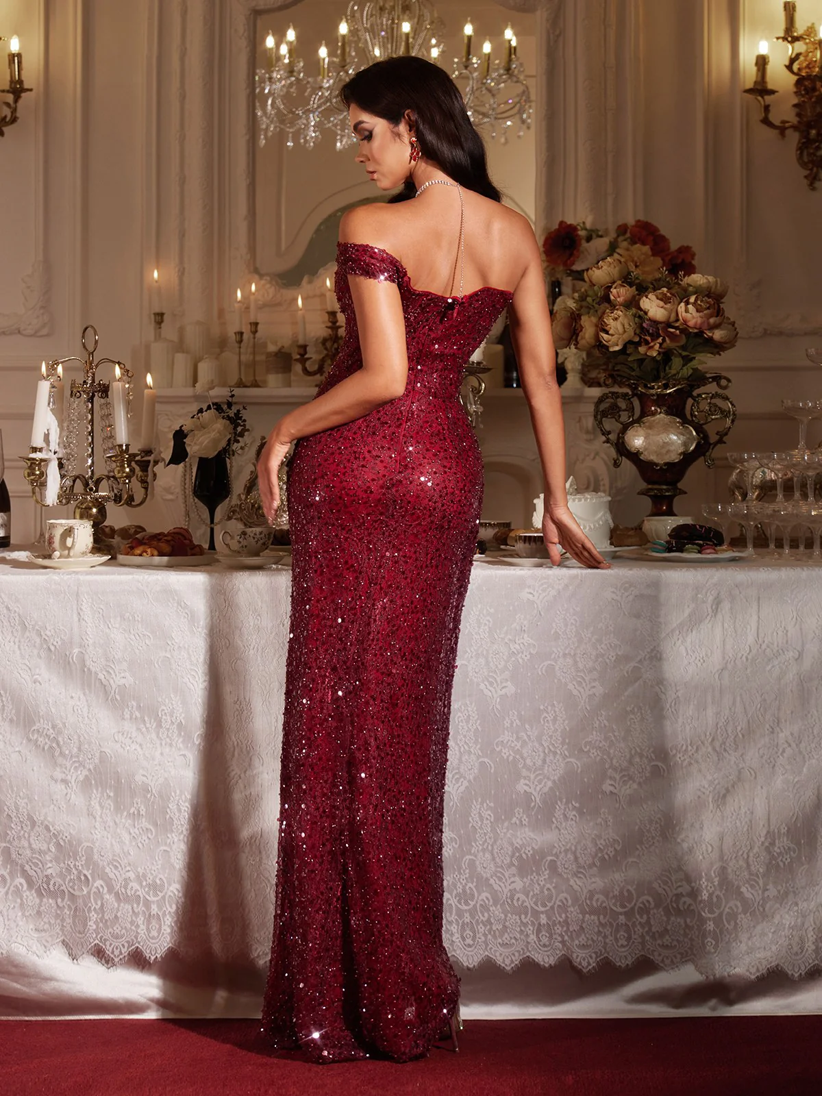 Finley Off Shoulder Sequin Lace Maxi Dress - Image 6