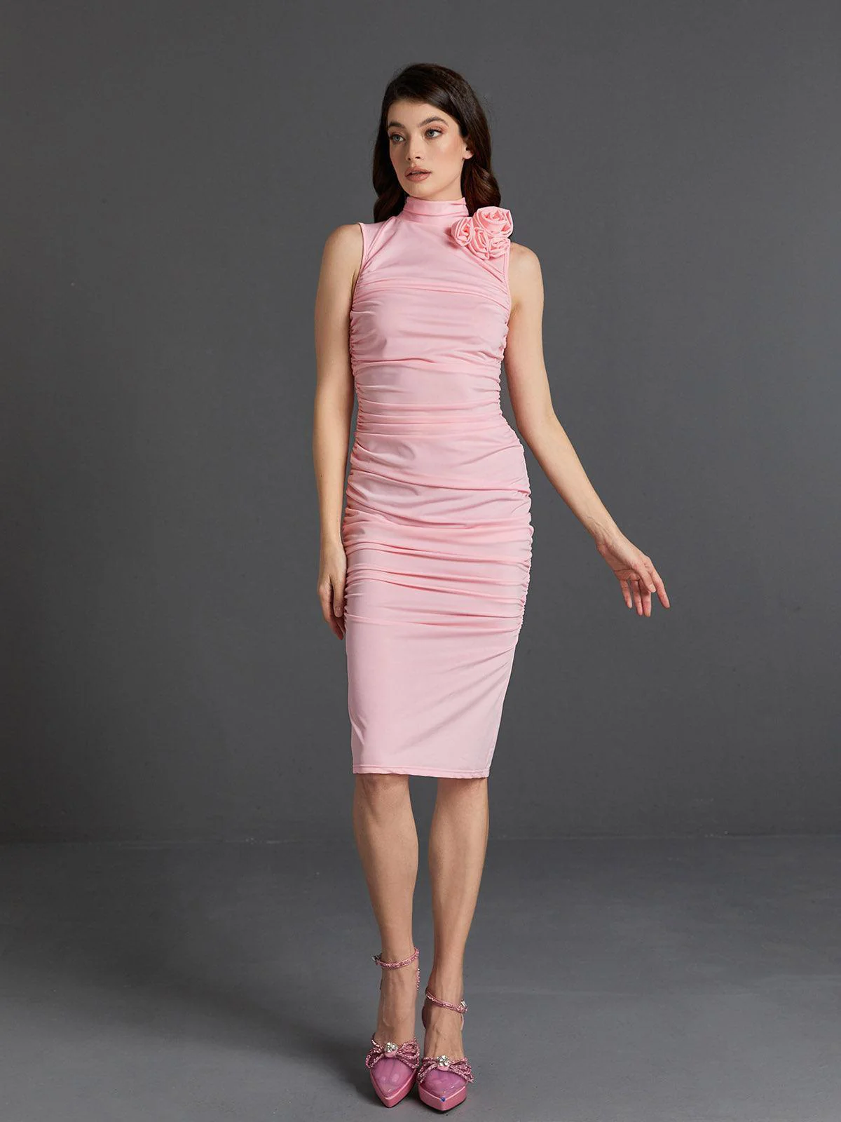 Fionnuala Flower Ruched Midi Dress - Image 4