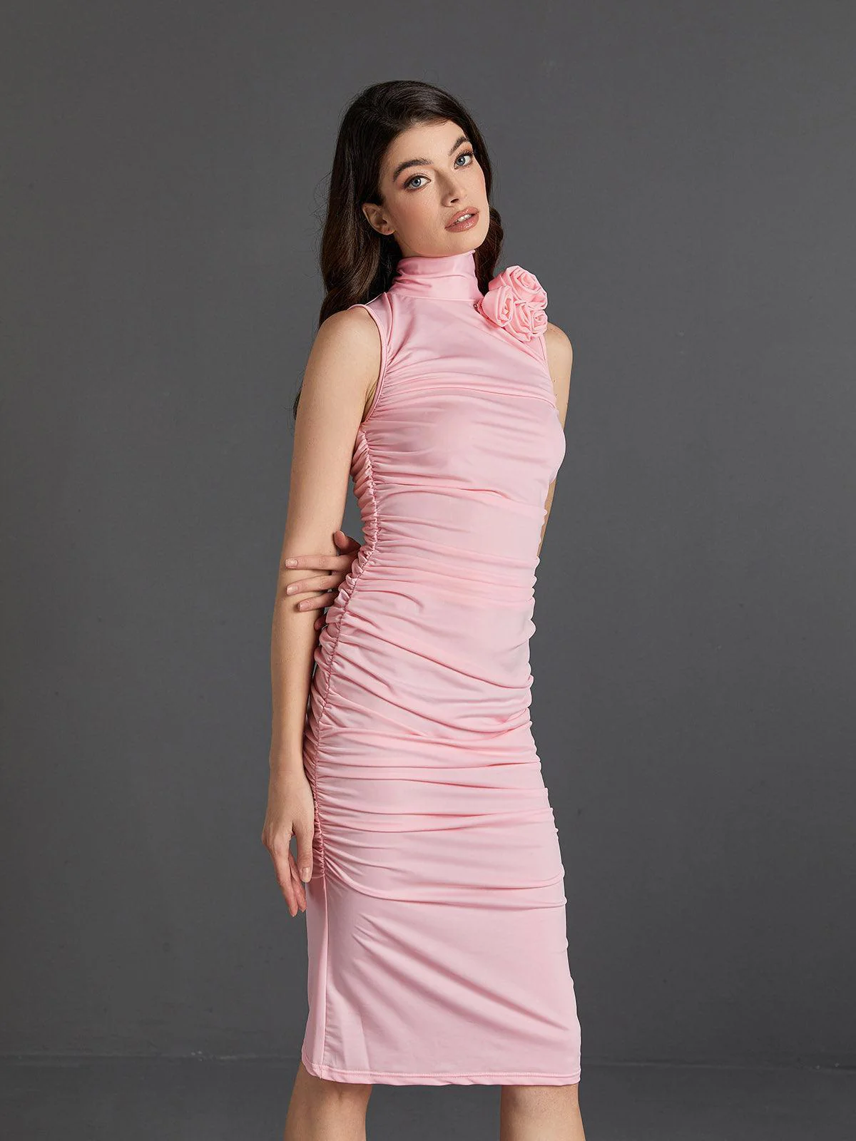 Fionnuala Flower Ruched Midi Dress - Image 5