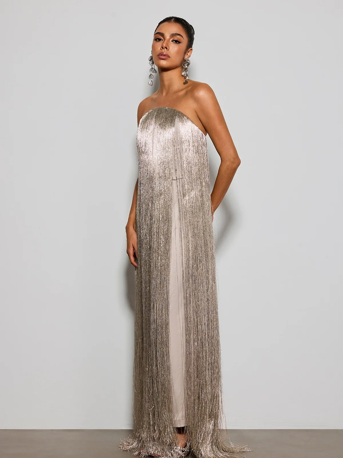 Foryxa Strapless Fringe Maxi Dress