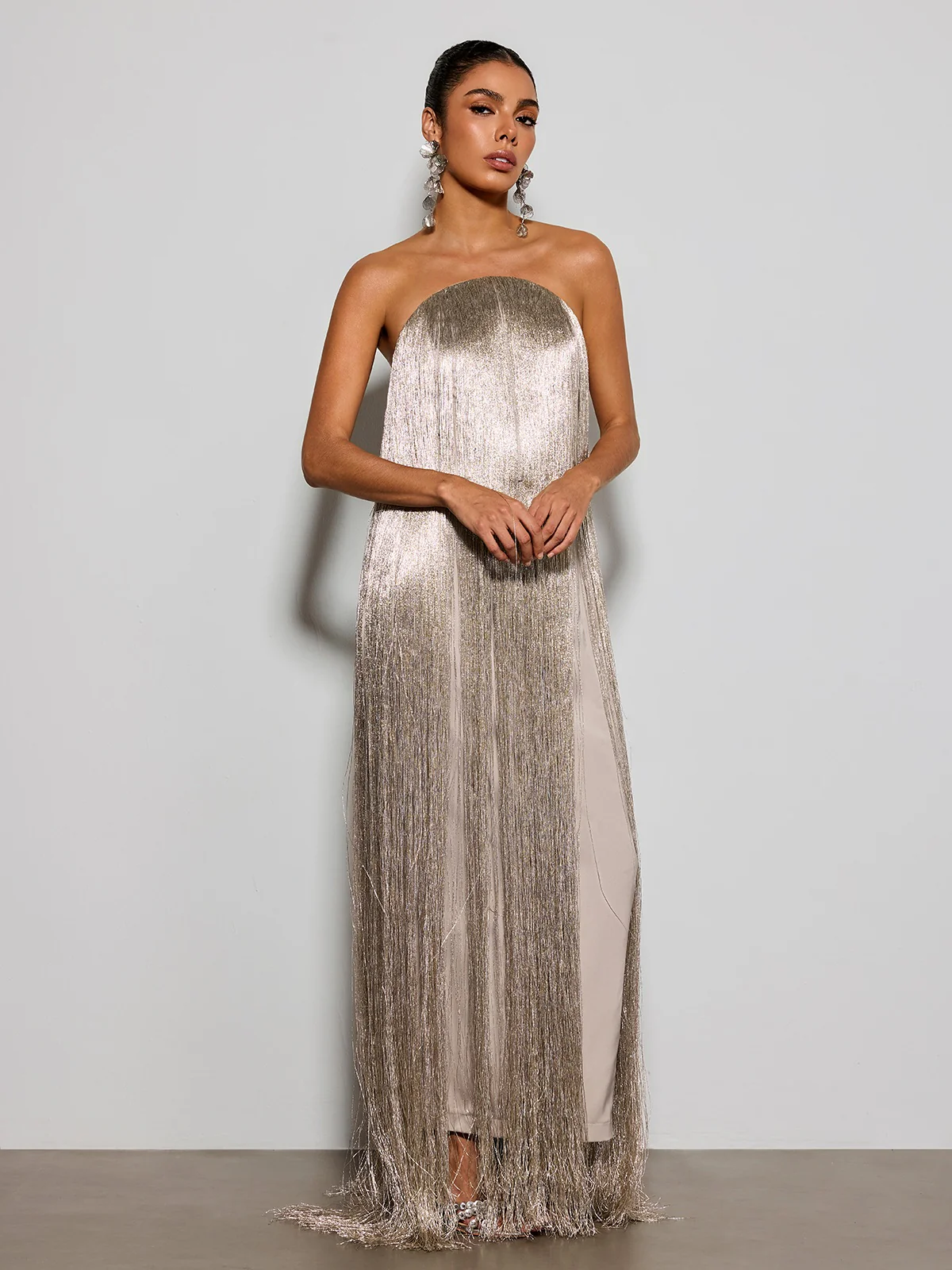 Foryxa Strapless Fringe Maxi Dress - Image 3