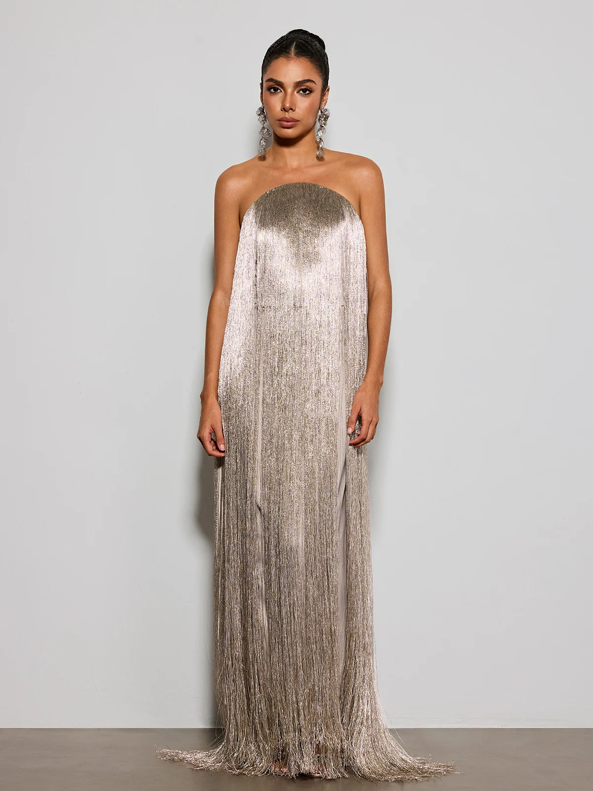 Foryxa Strapless Fringe Maxi Dress - Image 4