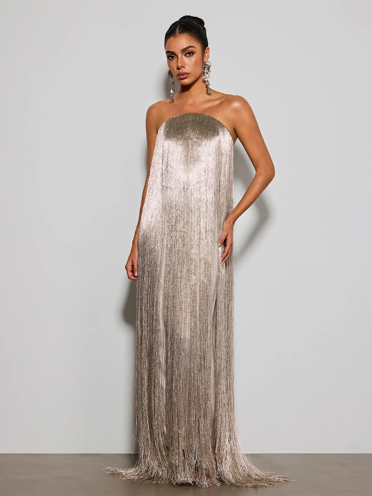 Foryxa Strapless Fringe Maxi Dress - Image 5