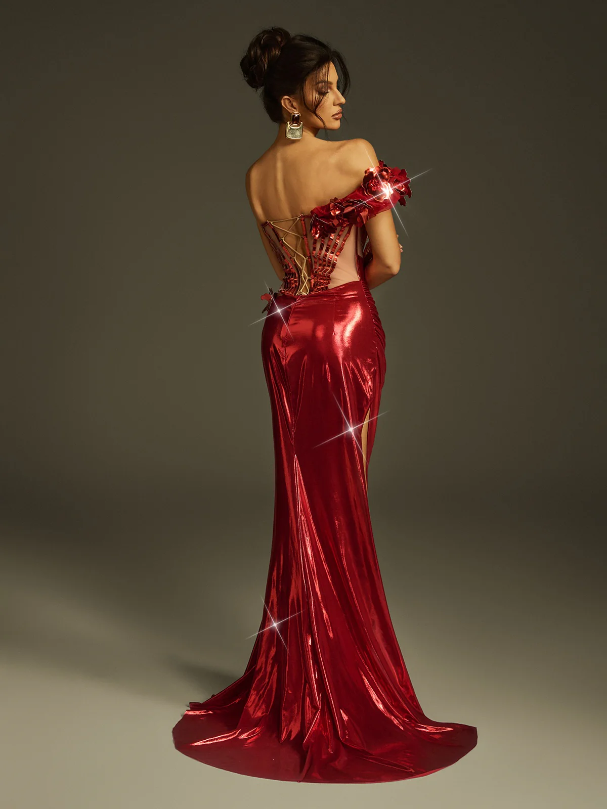 Fraziline Flower Metallic Split Maxi Dress - Image 6