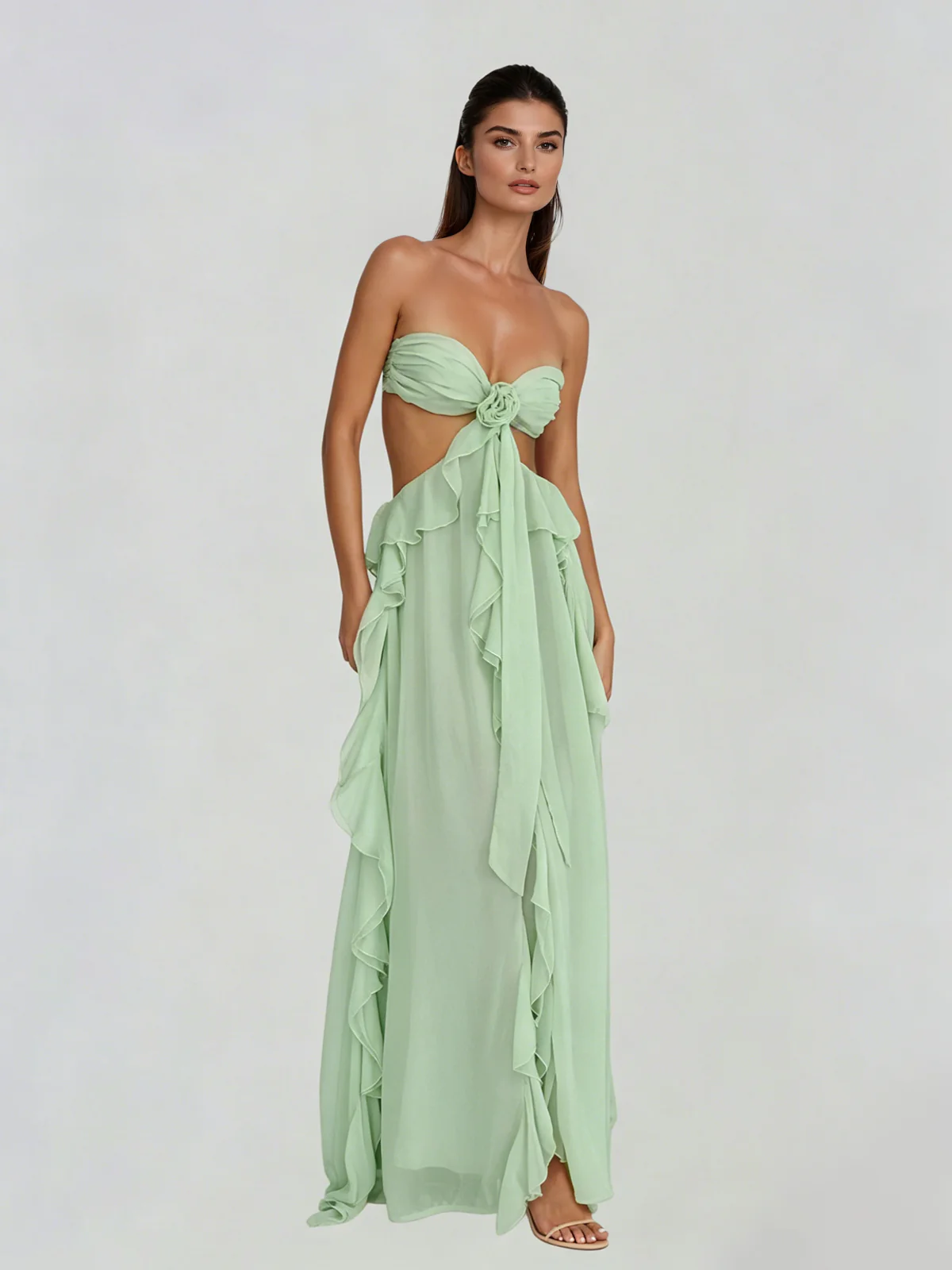 Fyntrix Strapless Ruffle Maxi Dress In Mint - Image 2