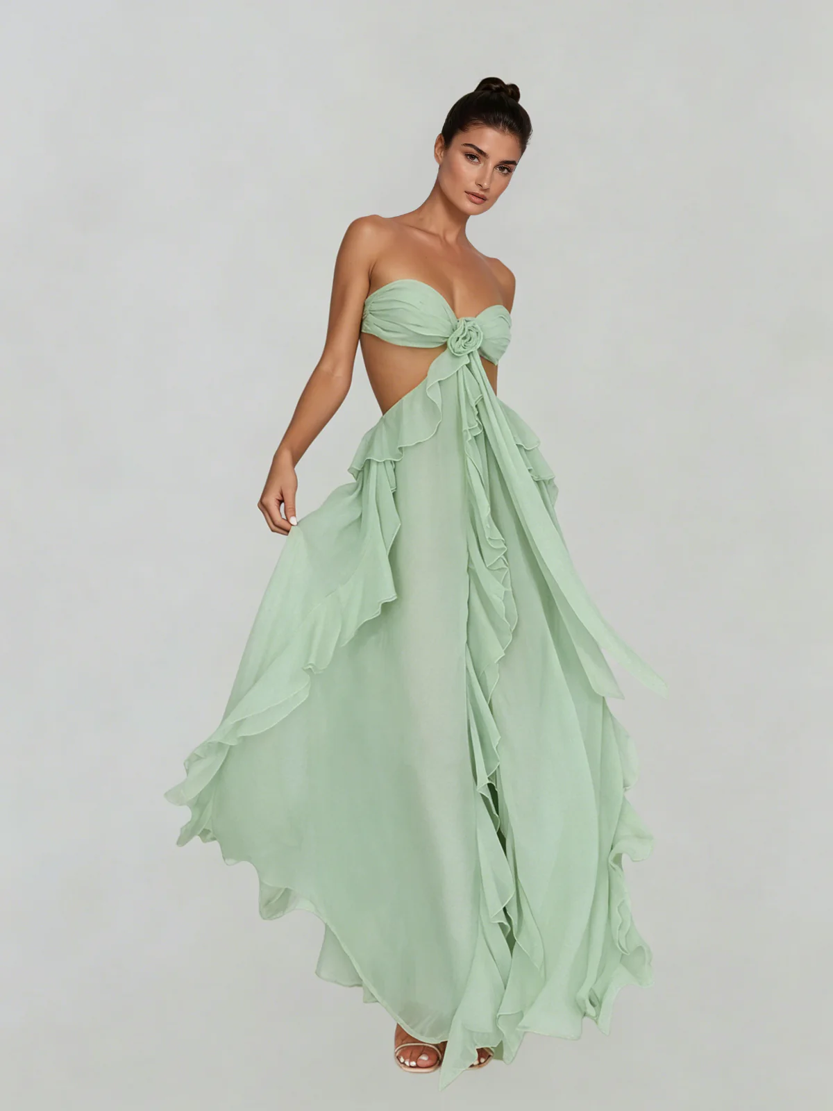 Fyntrix Strapless Ruffle Maxi Dress In Mint - Image 3