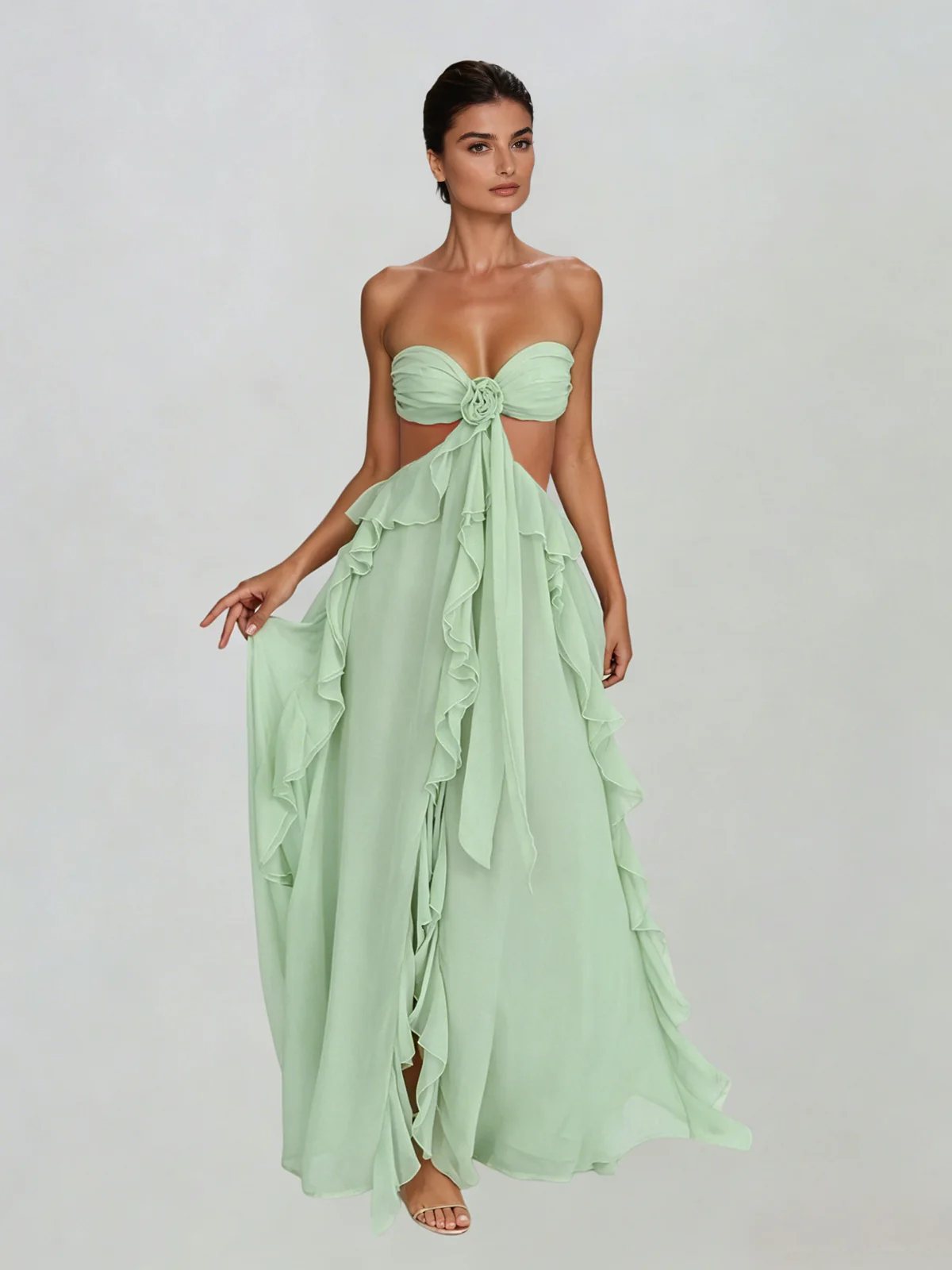 Fyntrix Strapless Ruffle Maxi Dress In Mint - Image 4