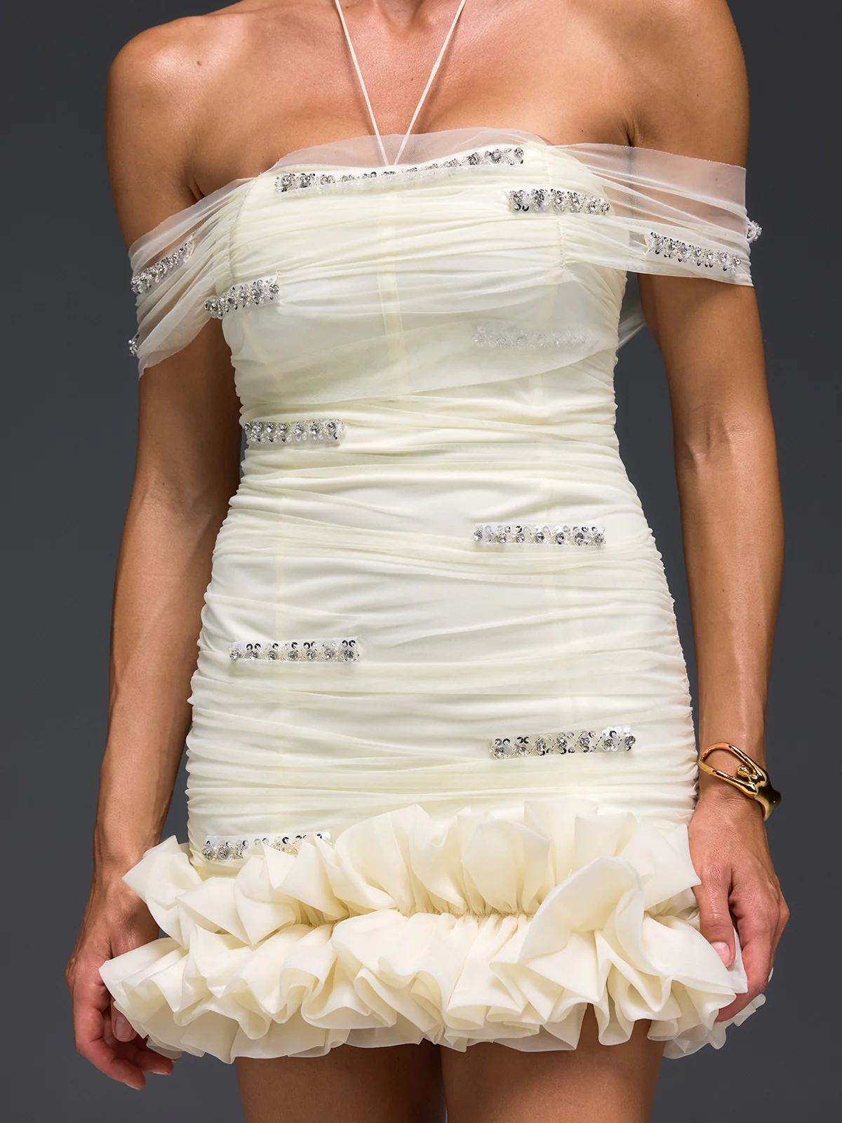 Galedrix Off Shoulder Crystal Mini Dress - Image 6