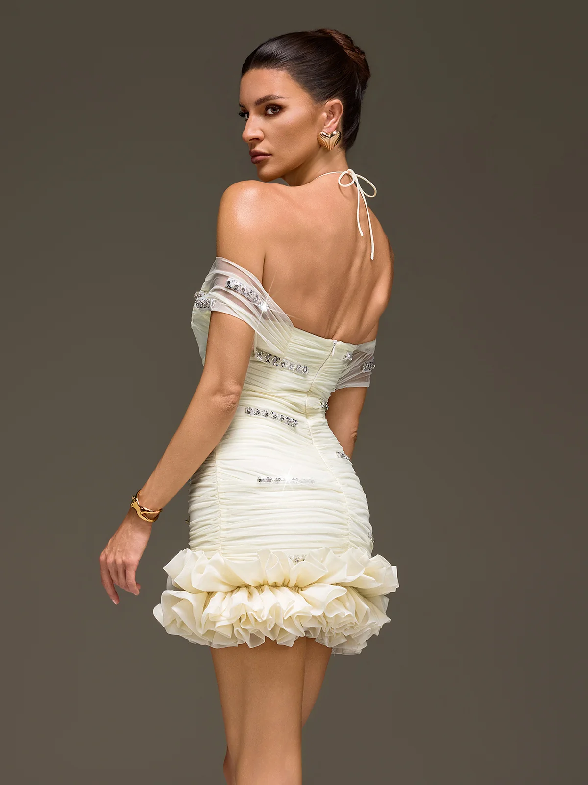 Galedrix Off Shoulder Crystal Mini Dress - Image 7