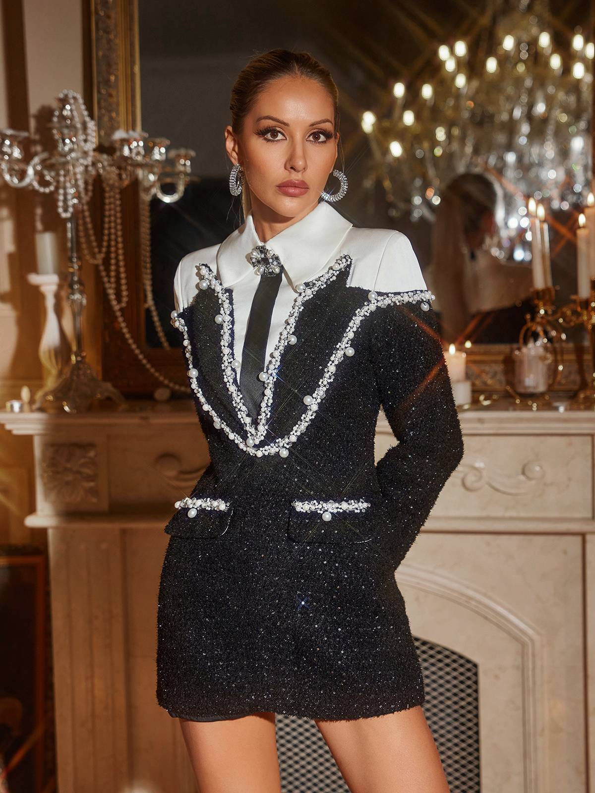 Galilea Embellished Sequin Collar Dress - Image 3
