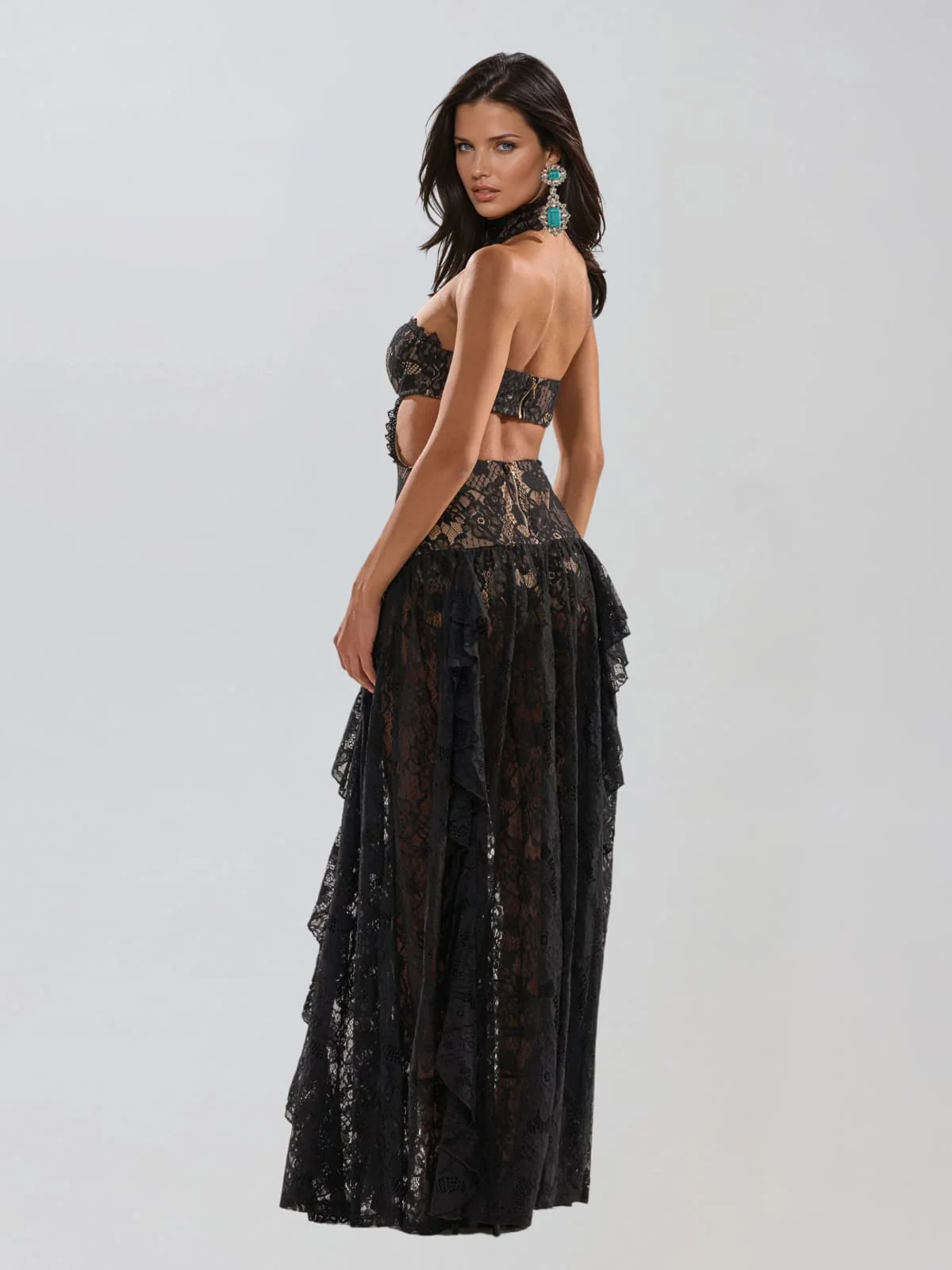 Gavelyn Halterneck Cutout Lace Maxi Dress In Black - Image 4