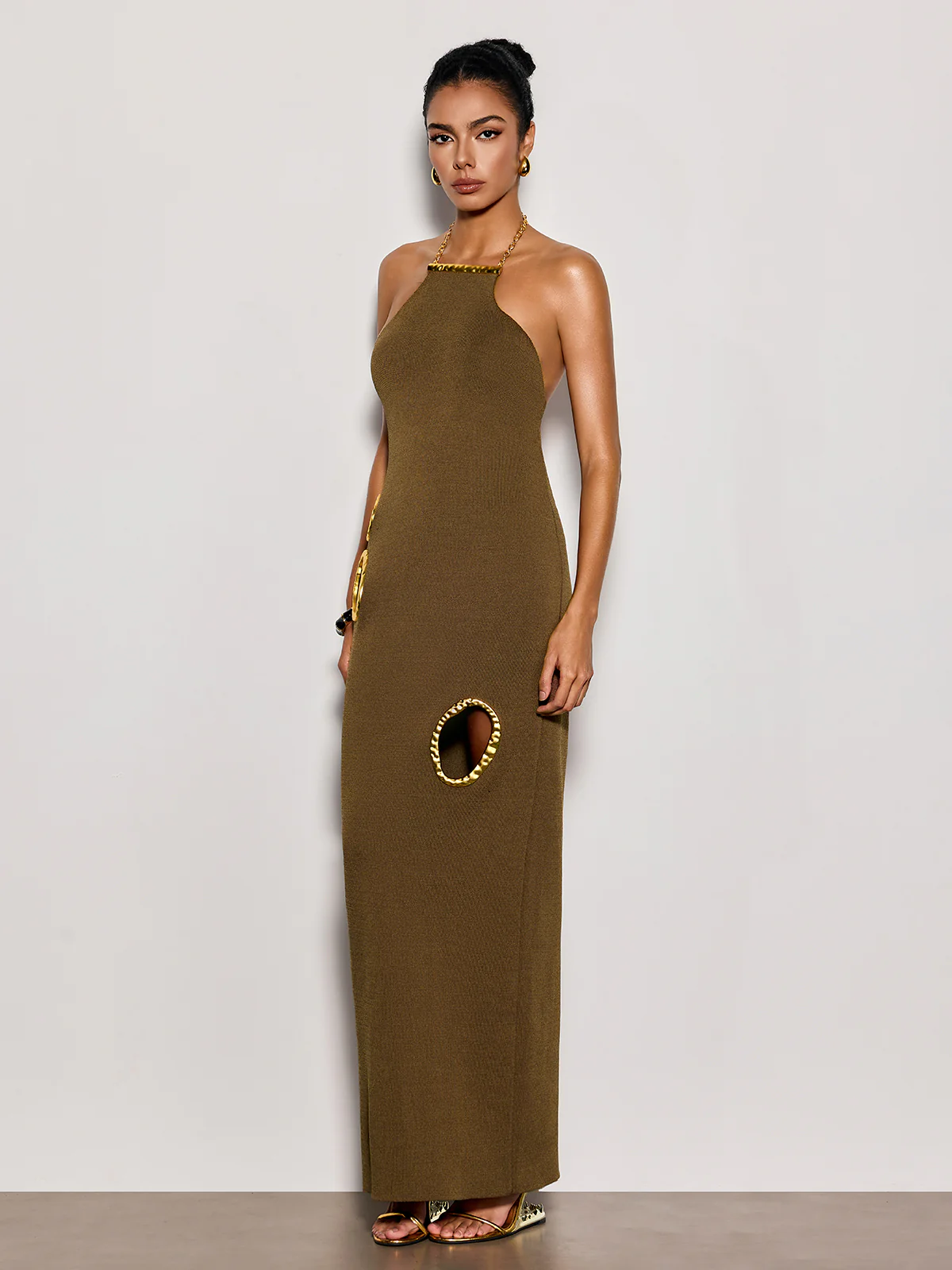 Gavrel Halterneck Cutout Maxi Dress In Brown - Image 2
